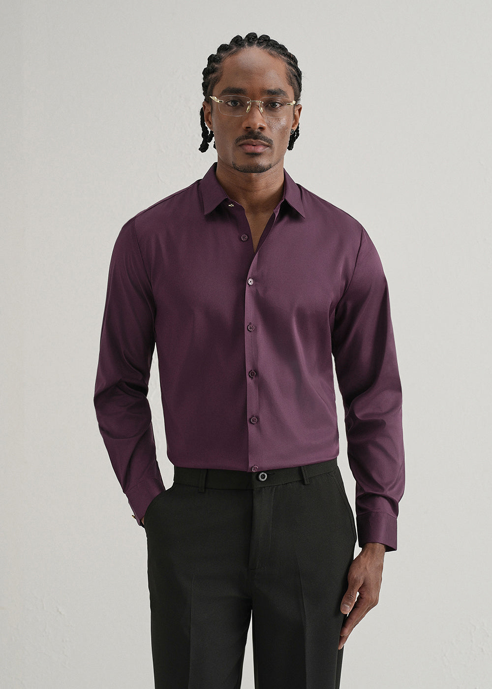 Dark Wine Plain Stitchless Placket Shirt