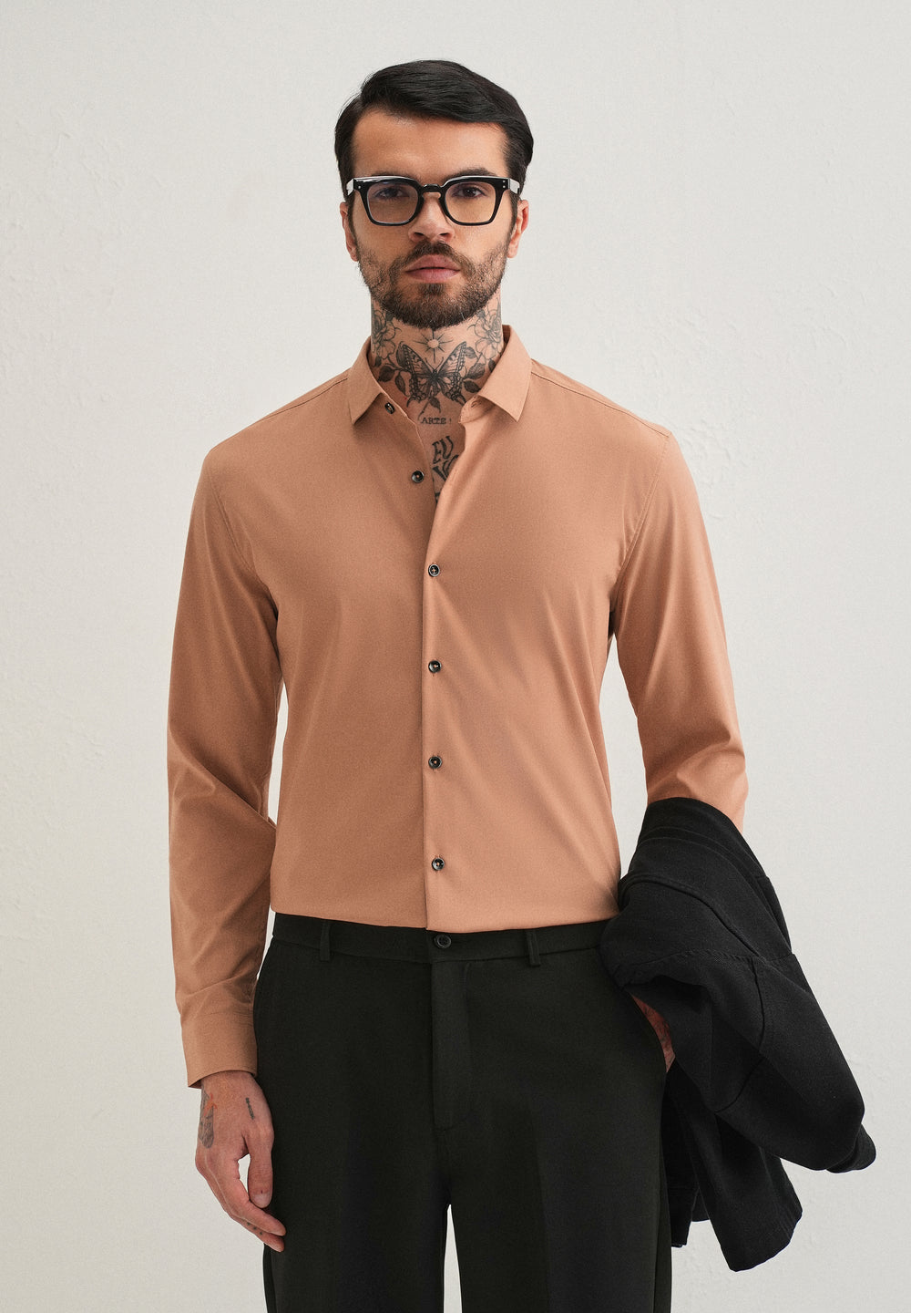 Dark Beige Plain Wrinkle Free Shirt
