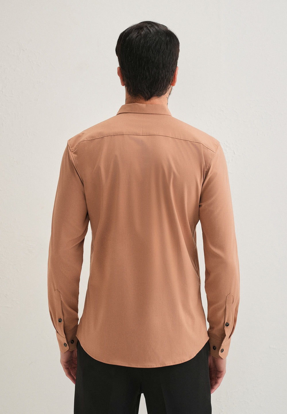 Dark Beige Plain Wrinkle Free Shirt