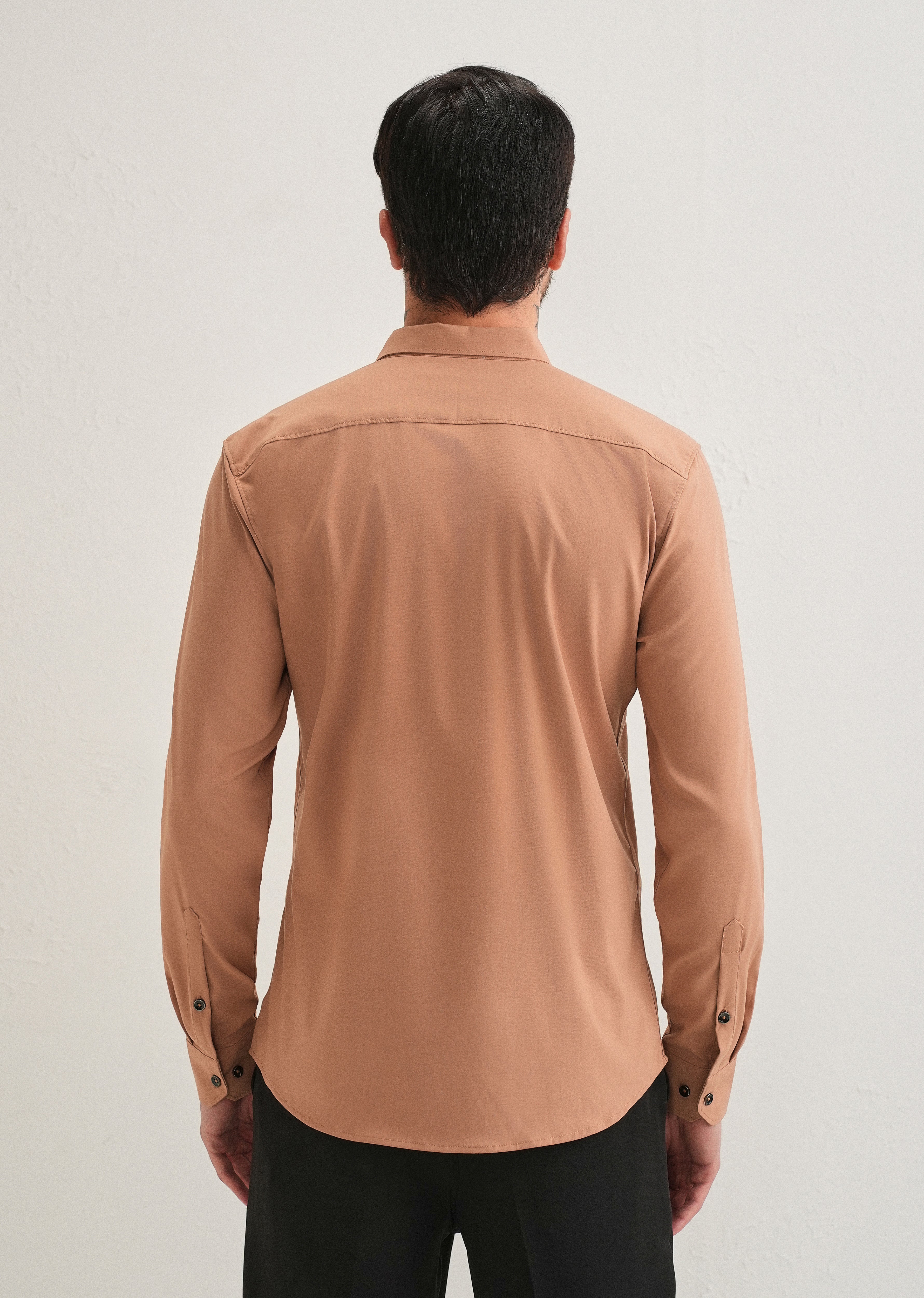 Dark Beige Plain Wrinkle Free Shirt