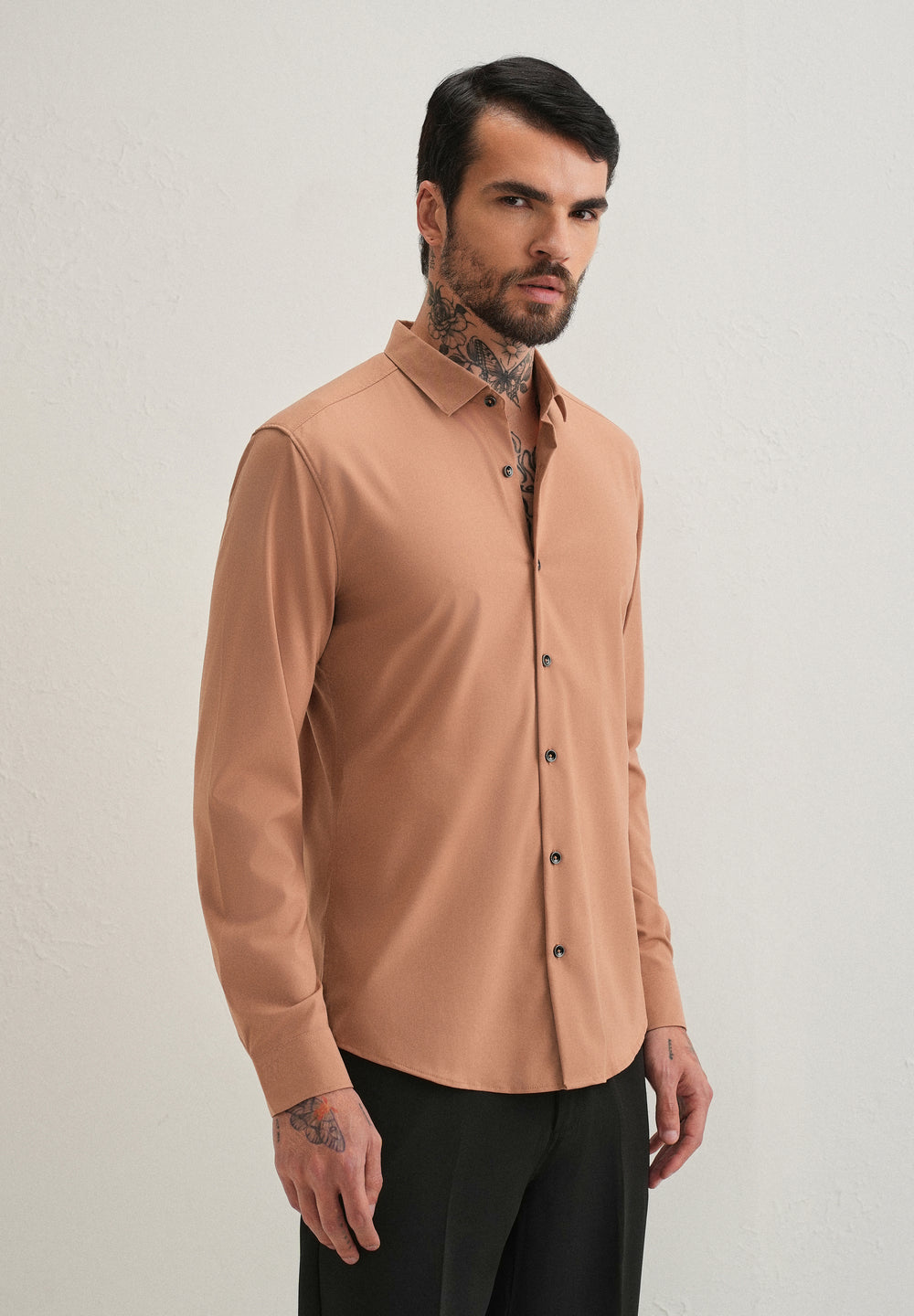 Dark Beige Plain Wrinkle Free Shirt
