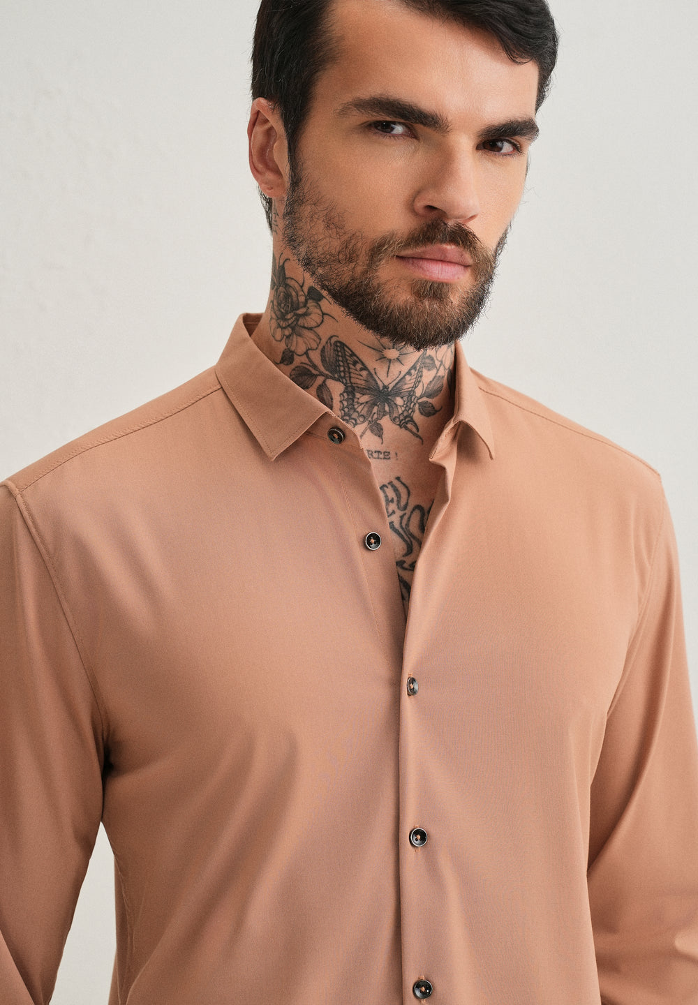 Dark Beige Plain Wrinkle Free Shirt