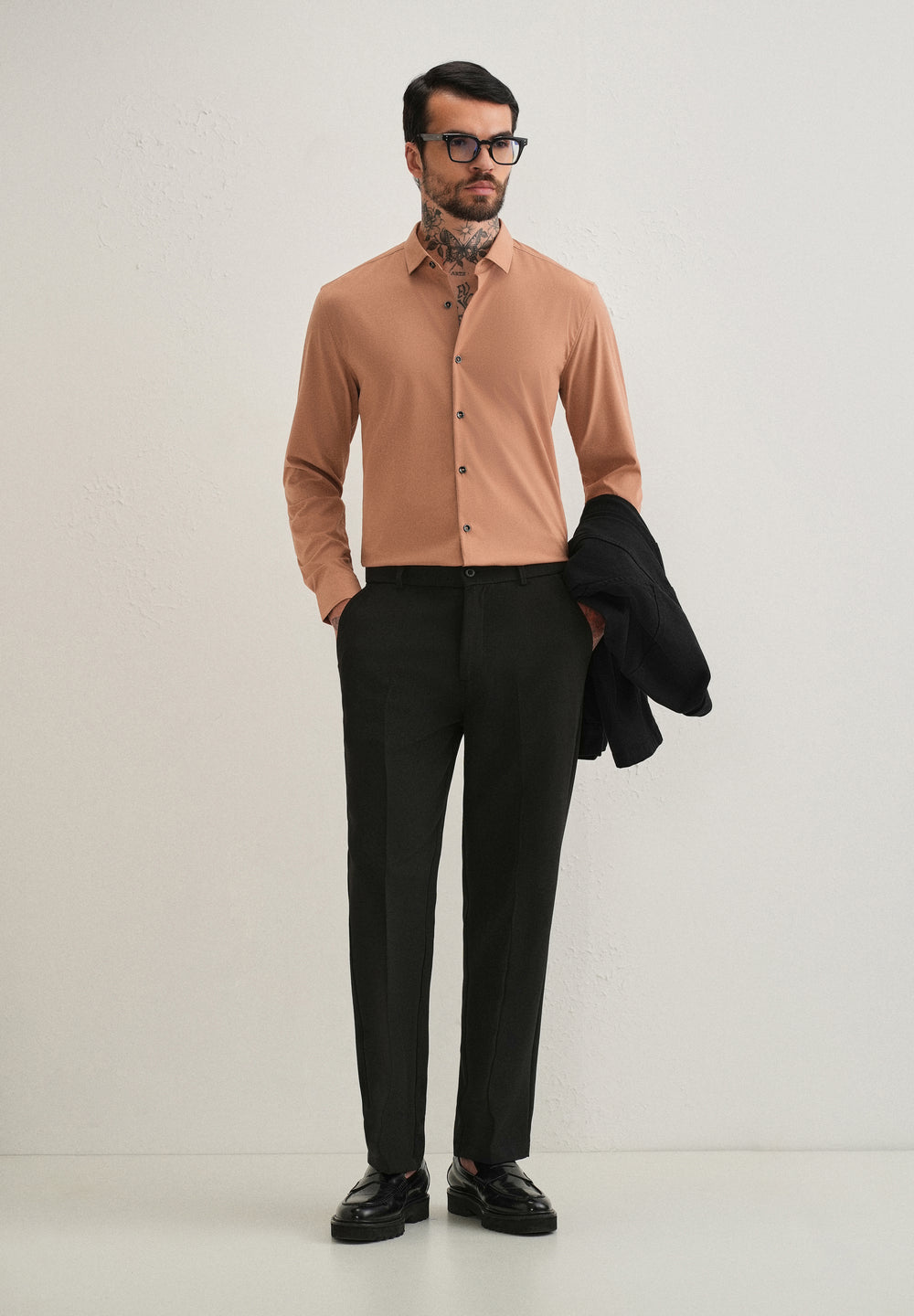 Dark Beige Plain Wrinkle Free Shirt