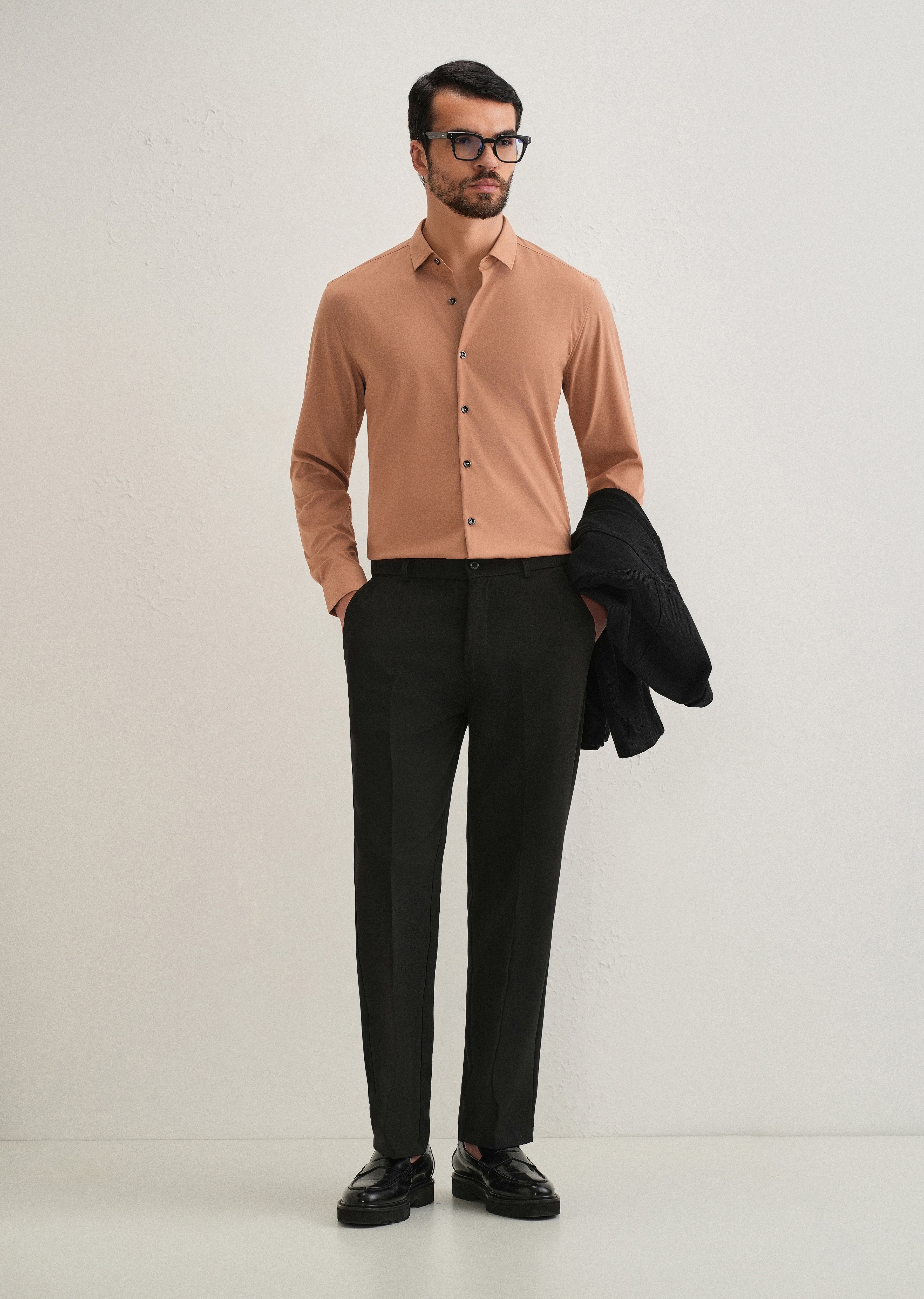 Dark Beige Plain Wrinkle Free Shirt