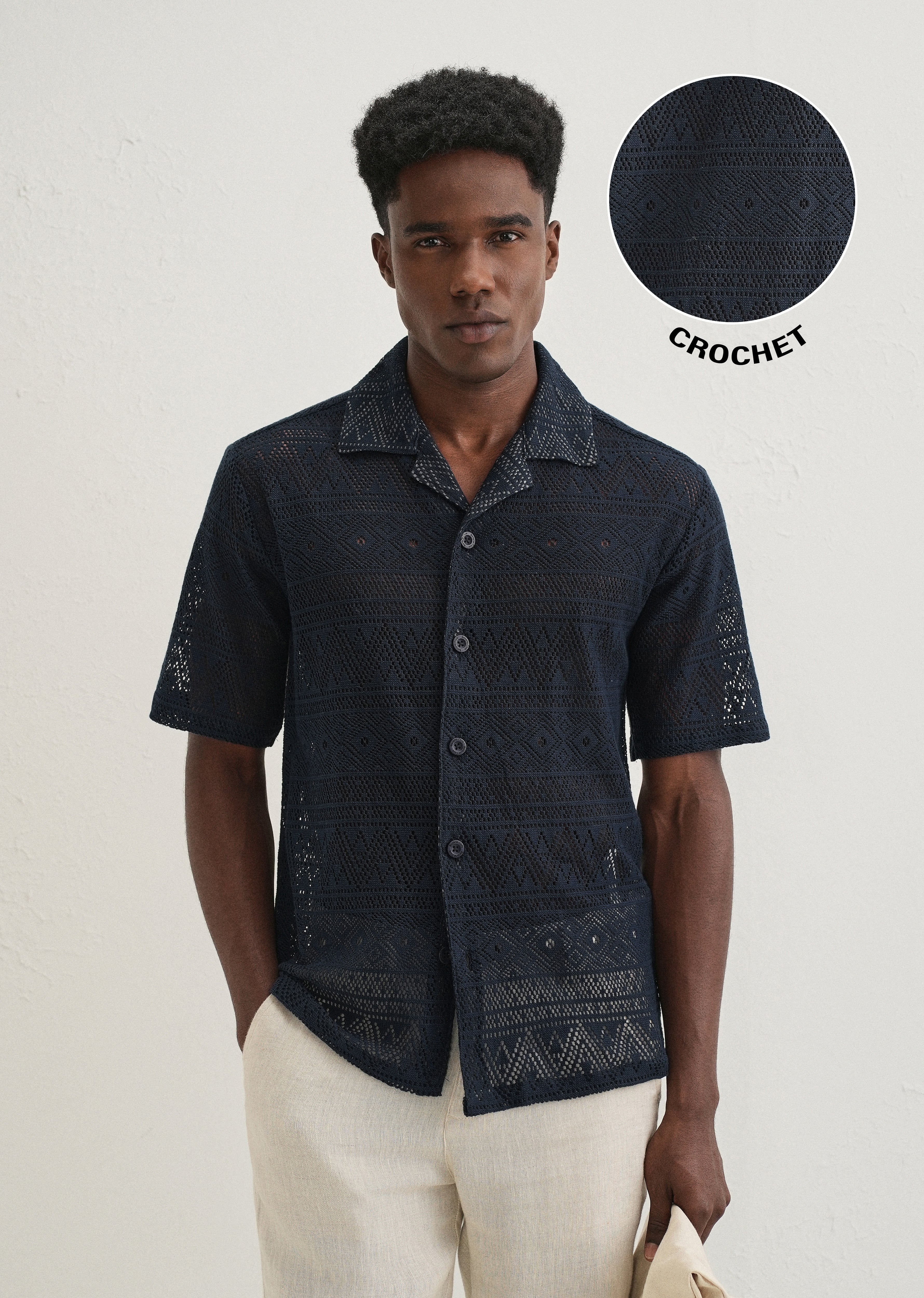 Dark Blue Crochet Shirt