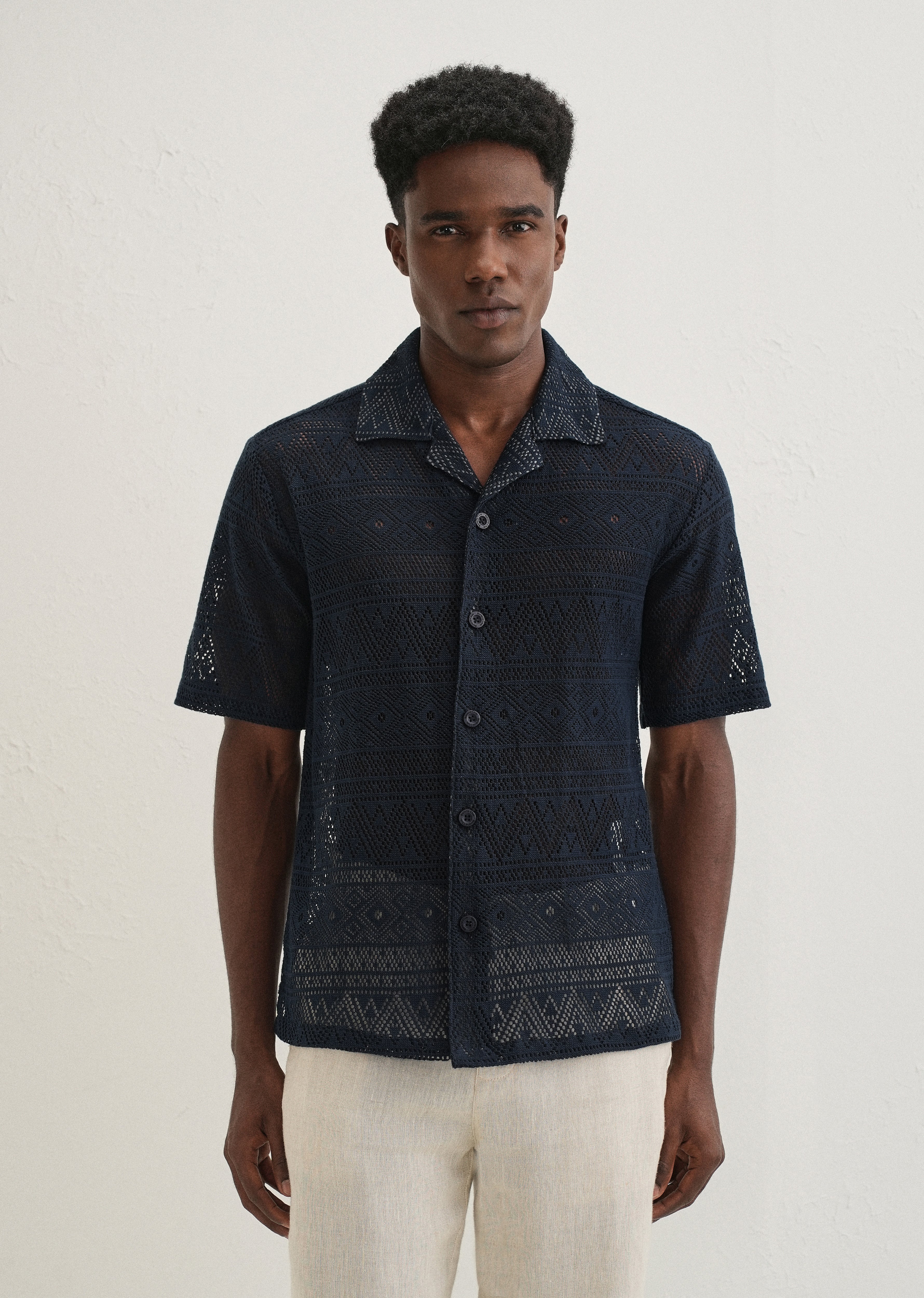 Dark Blue Crochet Shirt