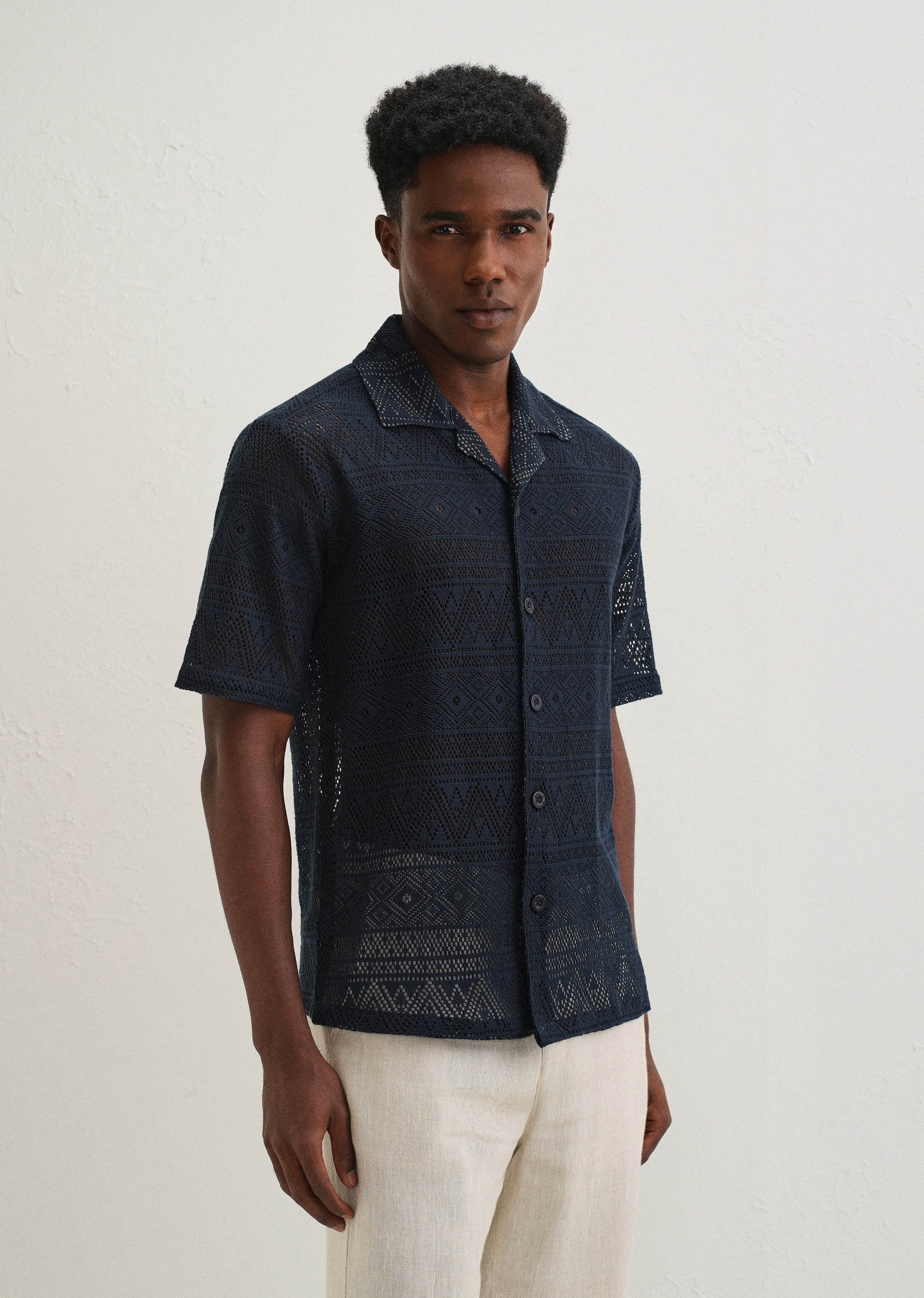Dark Blue Crochet Shirt