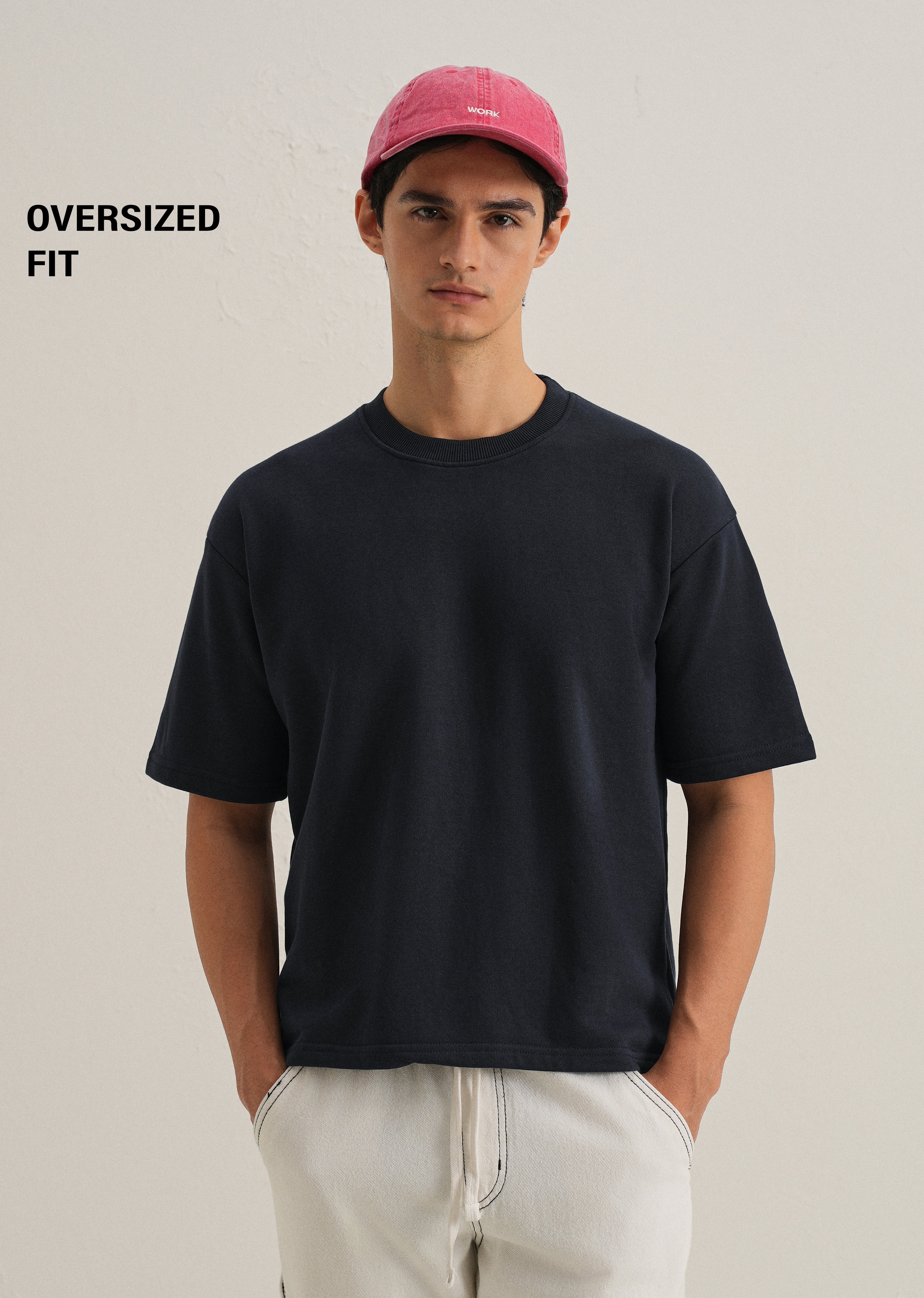 Dark Blue Plain Oversized Basic T-shirt