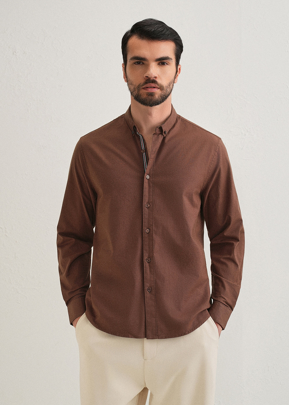 Dark Brown Contrast Placket Shirt