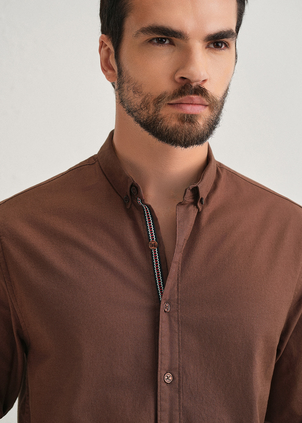 Dark Brown Contrast Placket Shirt