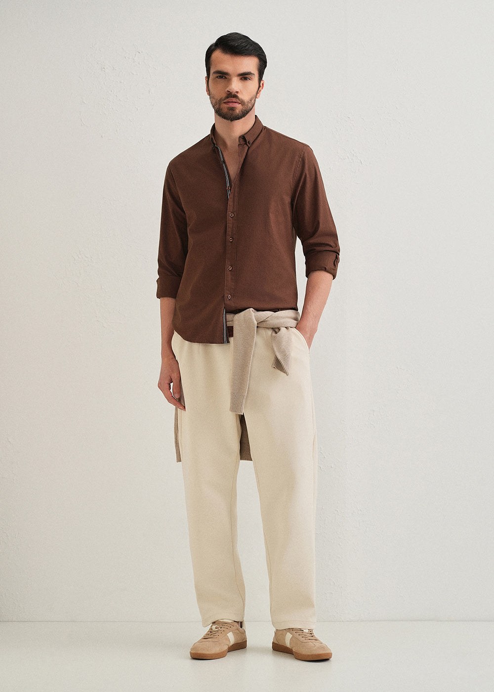 Dark Brown Contrast Placket Shirt