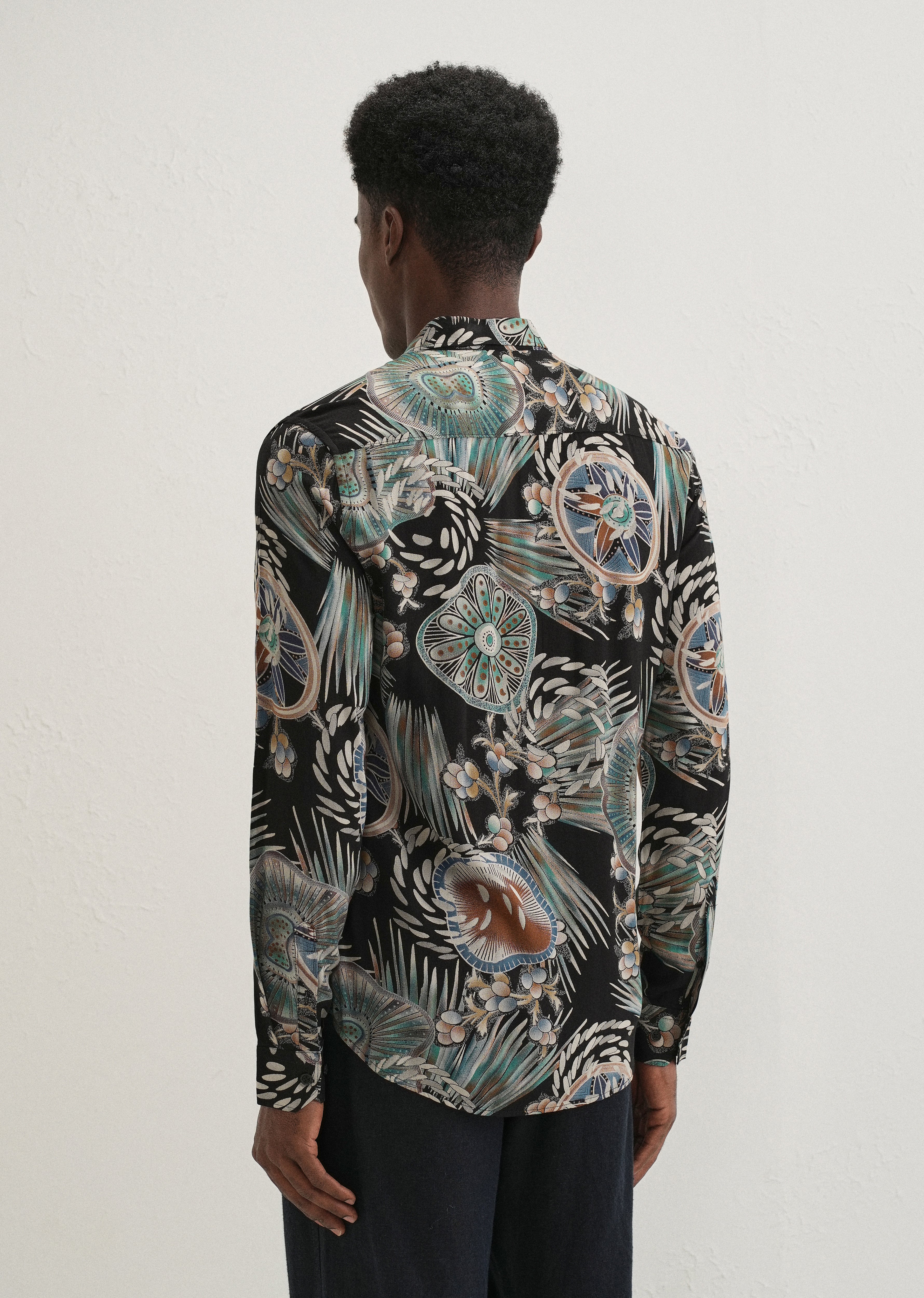 Dark Green Abstract Feather Shirt