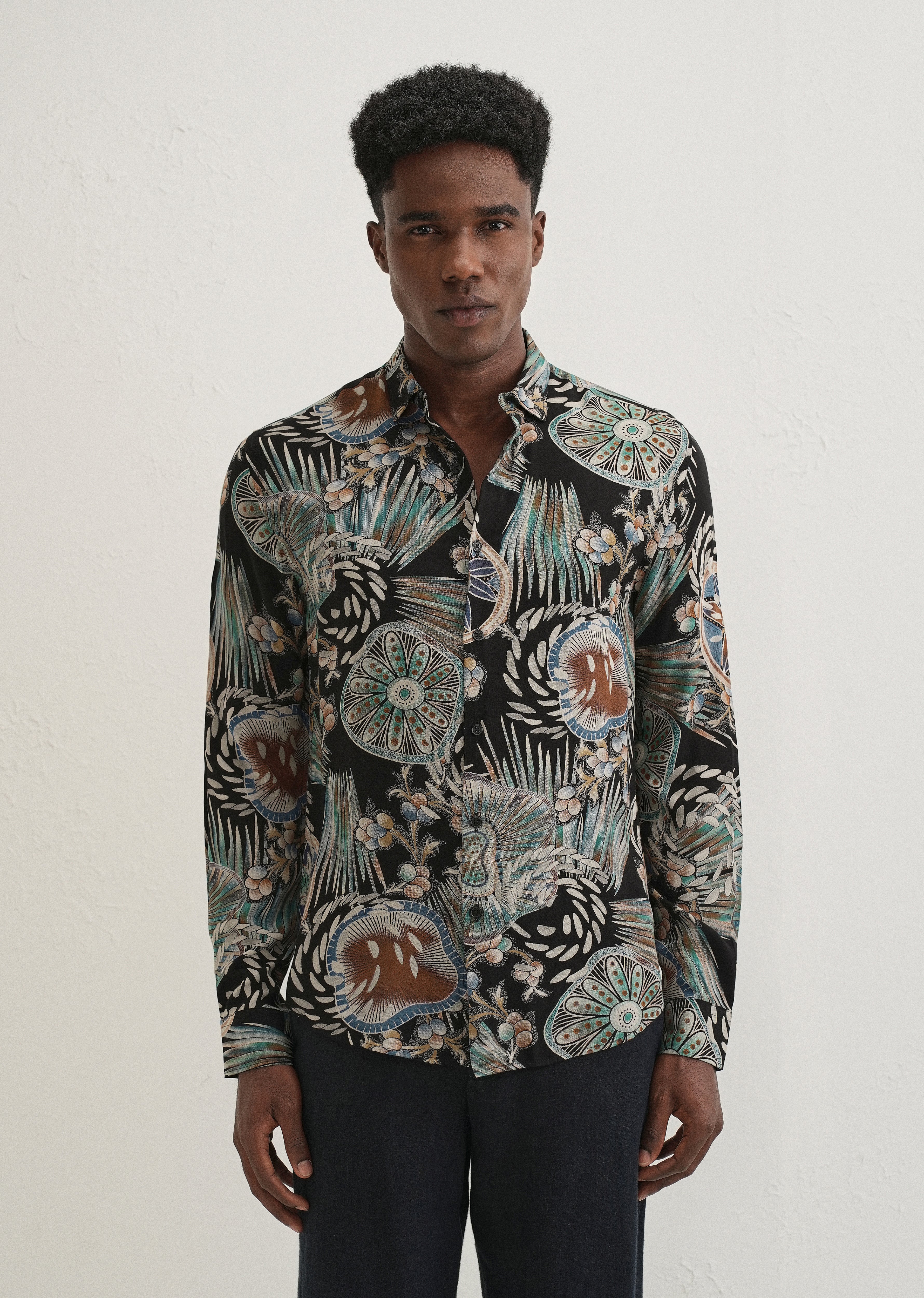 Dark Green Abstract Feather Shirt