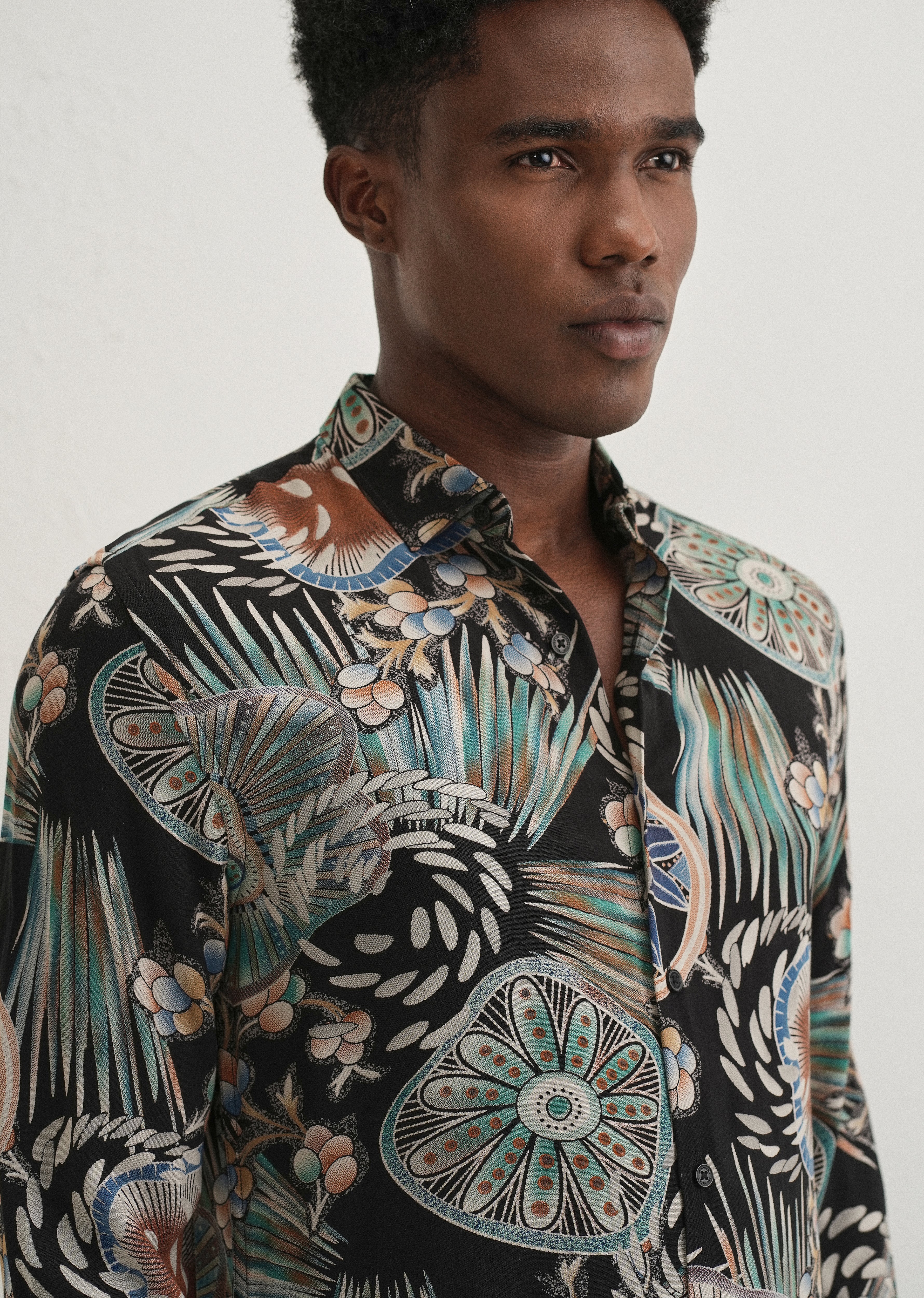 Dark Green Abstract Feather Shirt
