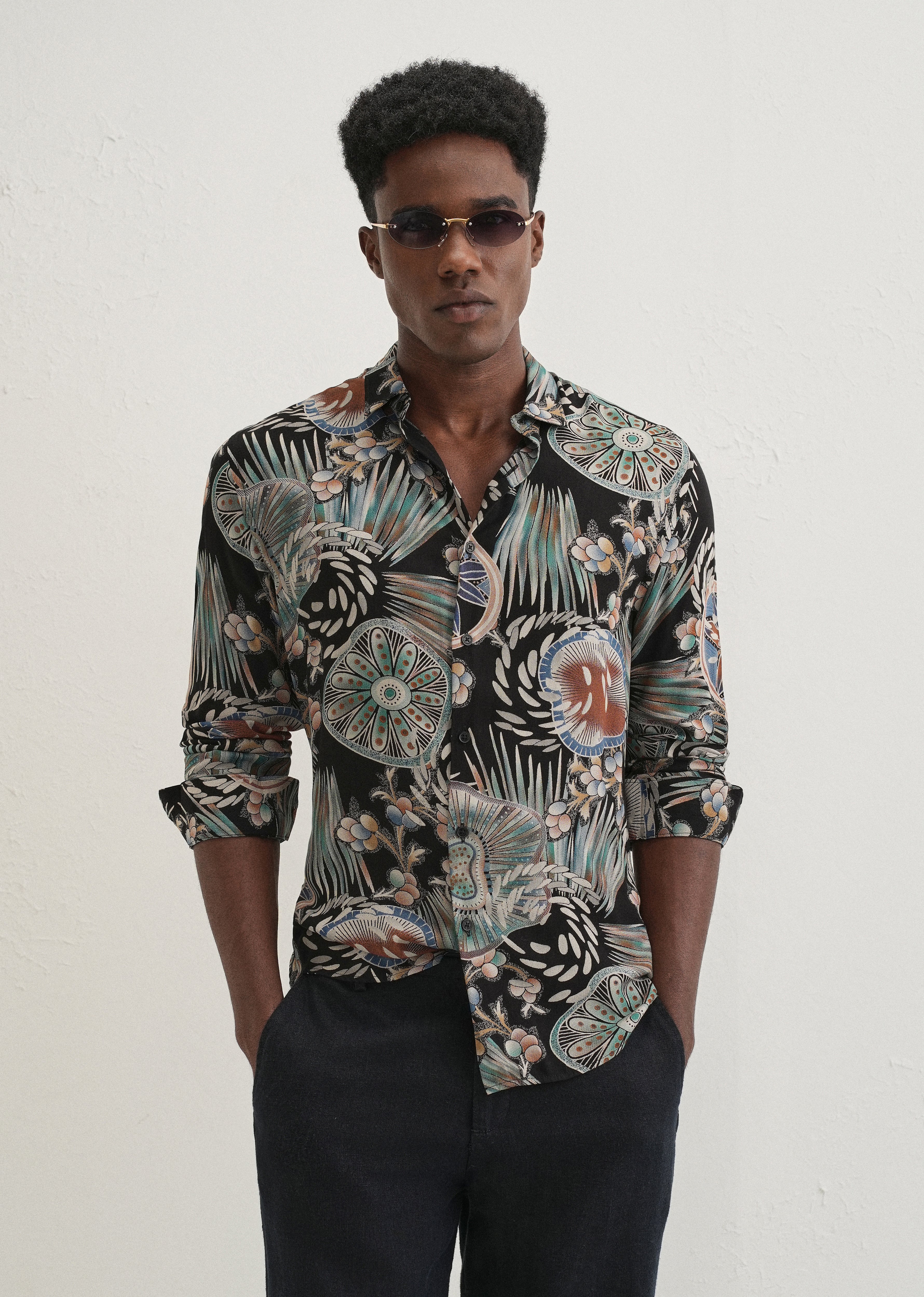 Dark Green Abstract Feather Shirt