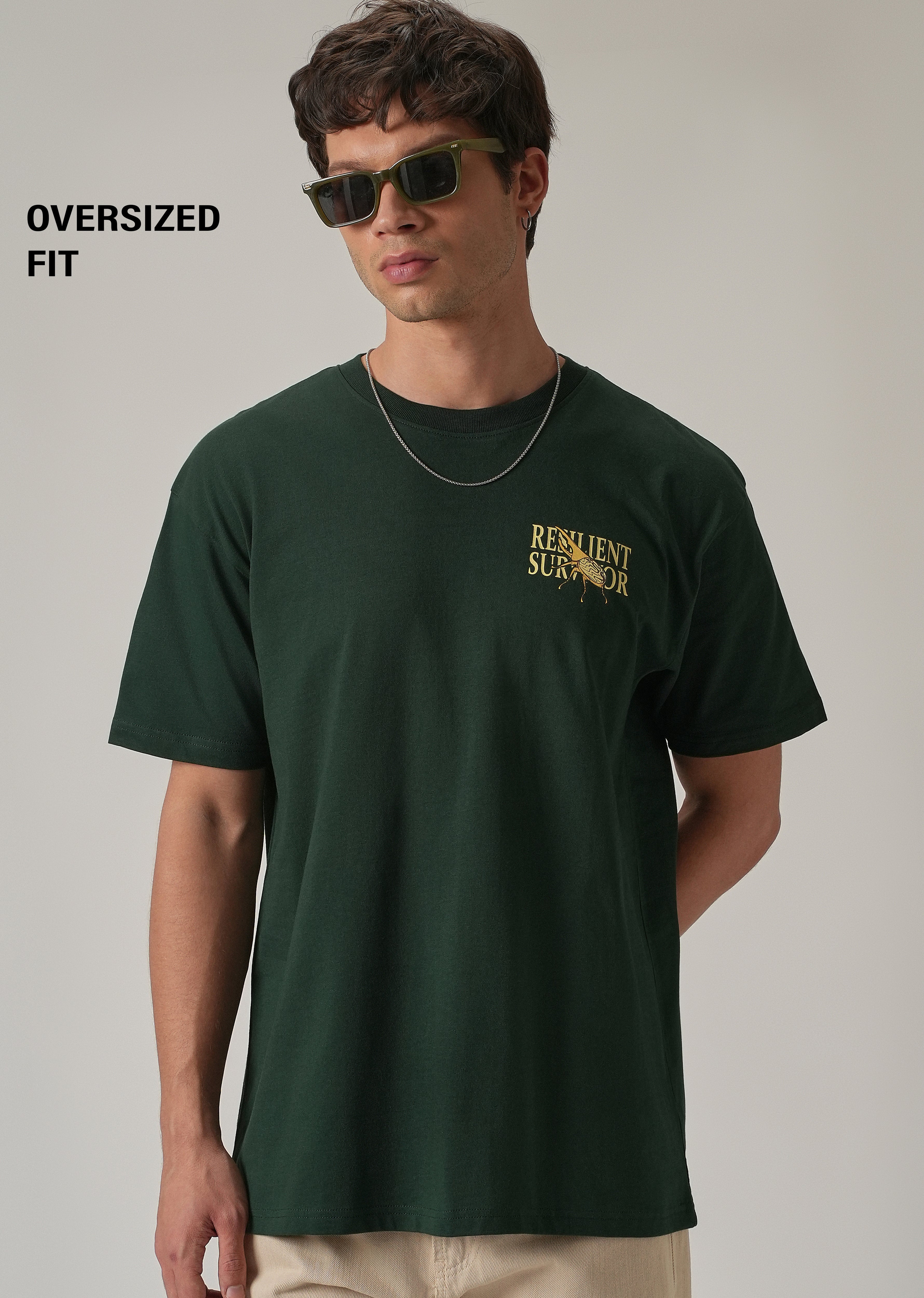 Dark Green Back Printed Oversized T-Shirt