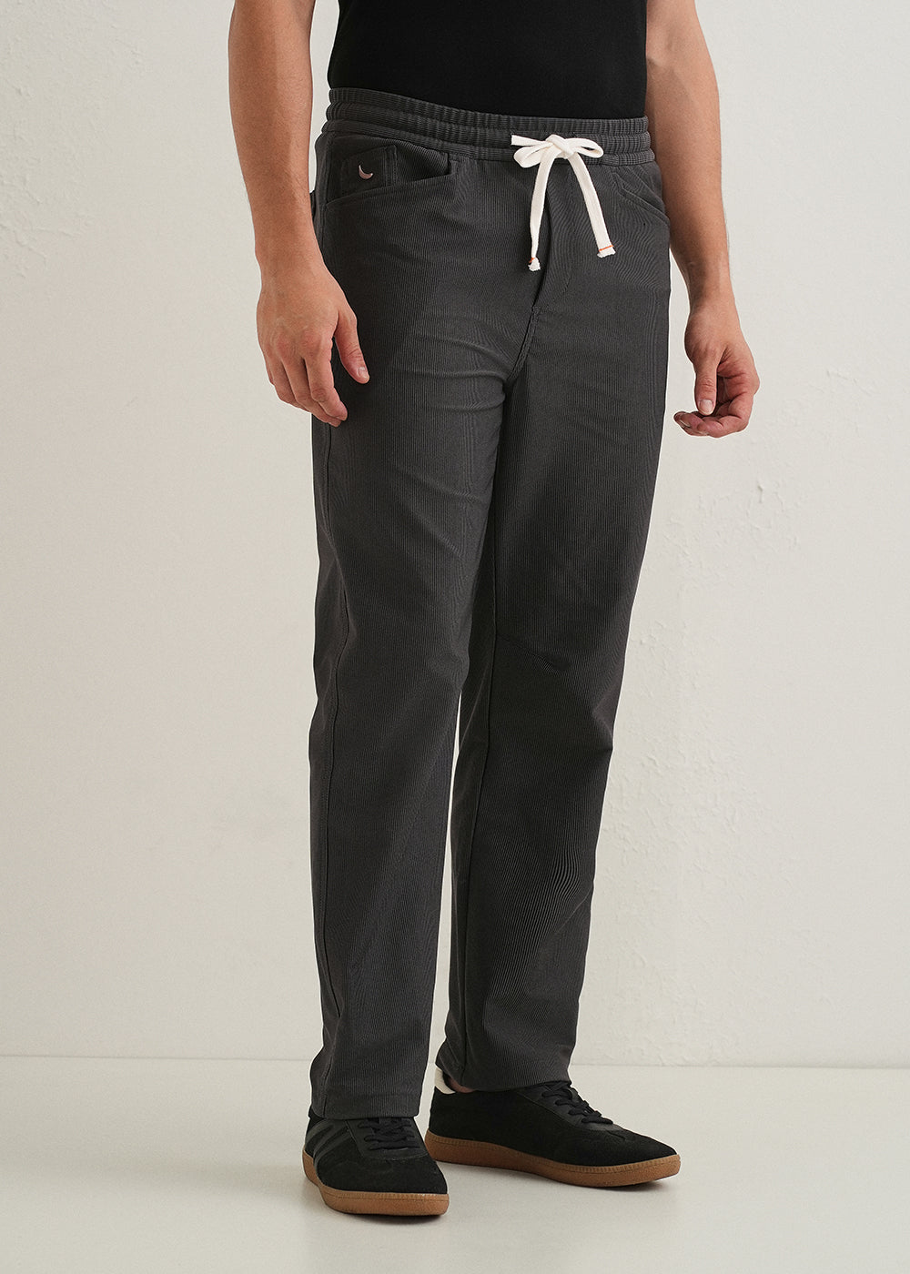 Dark Grey Straight Fit Corduroy Pants