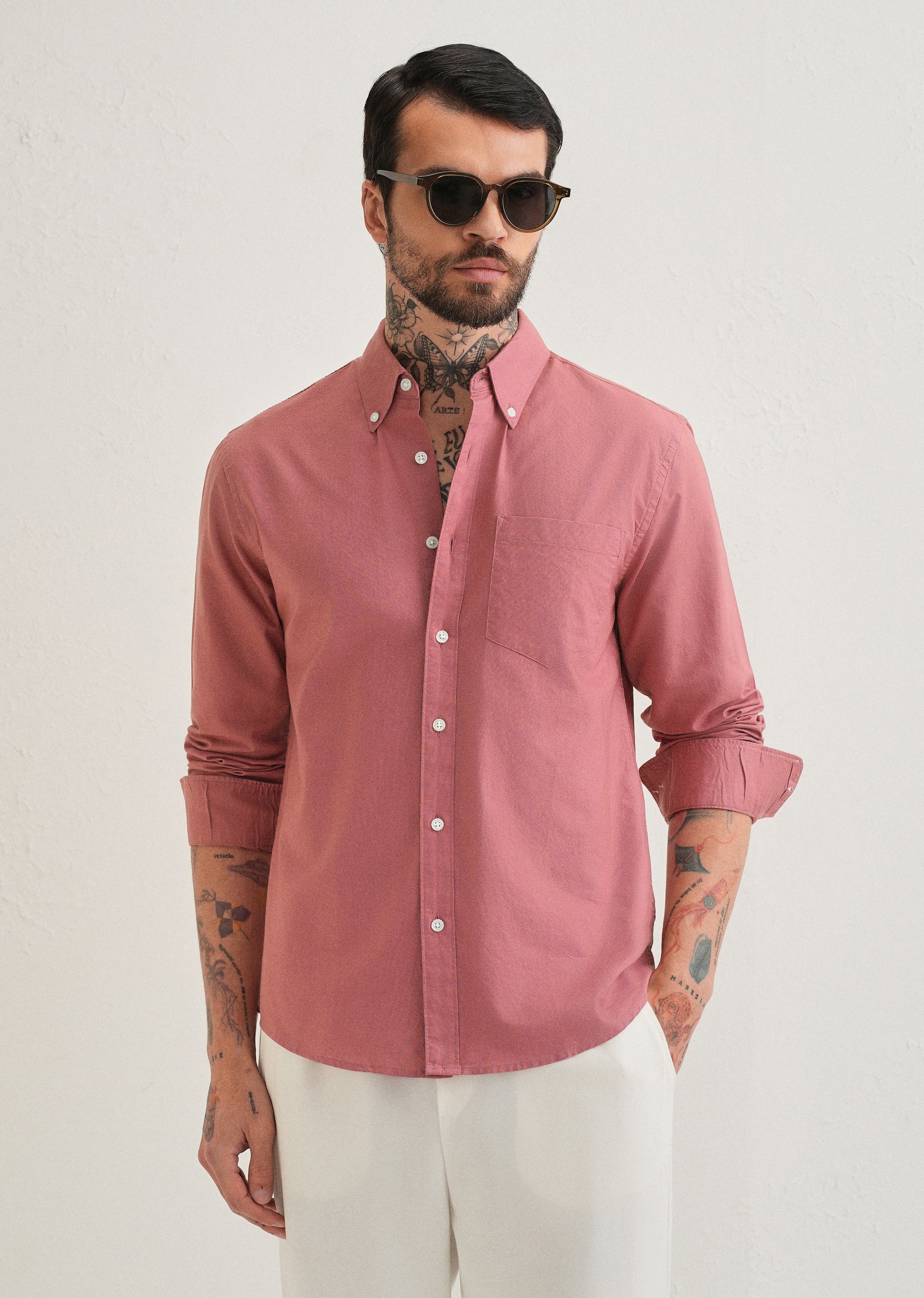 Dark Peach Plain Cotton Oxford Shirt