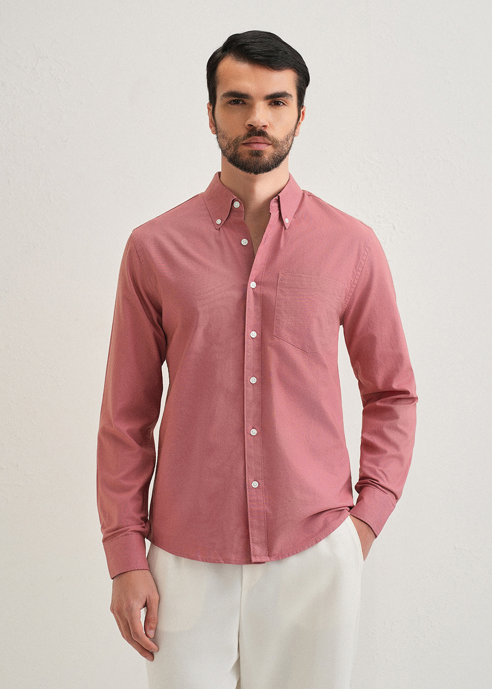 Dark Peach Plain Cotton Oxford Shirt