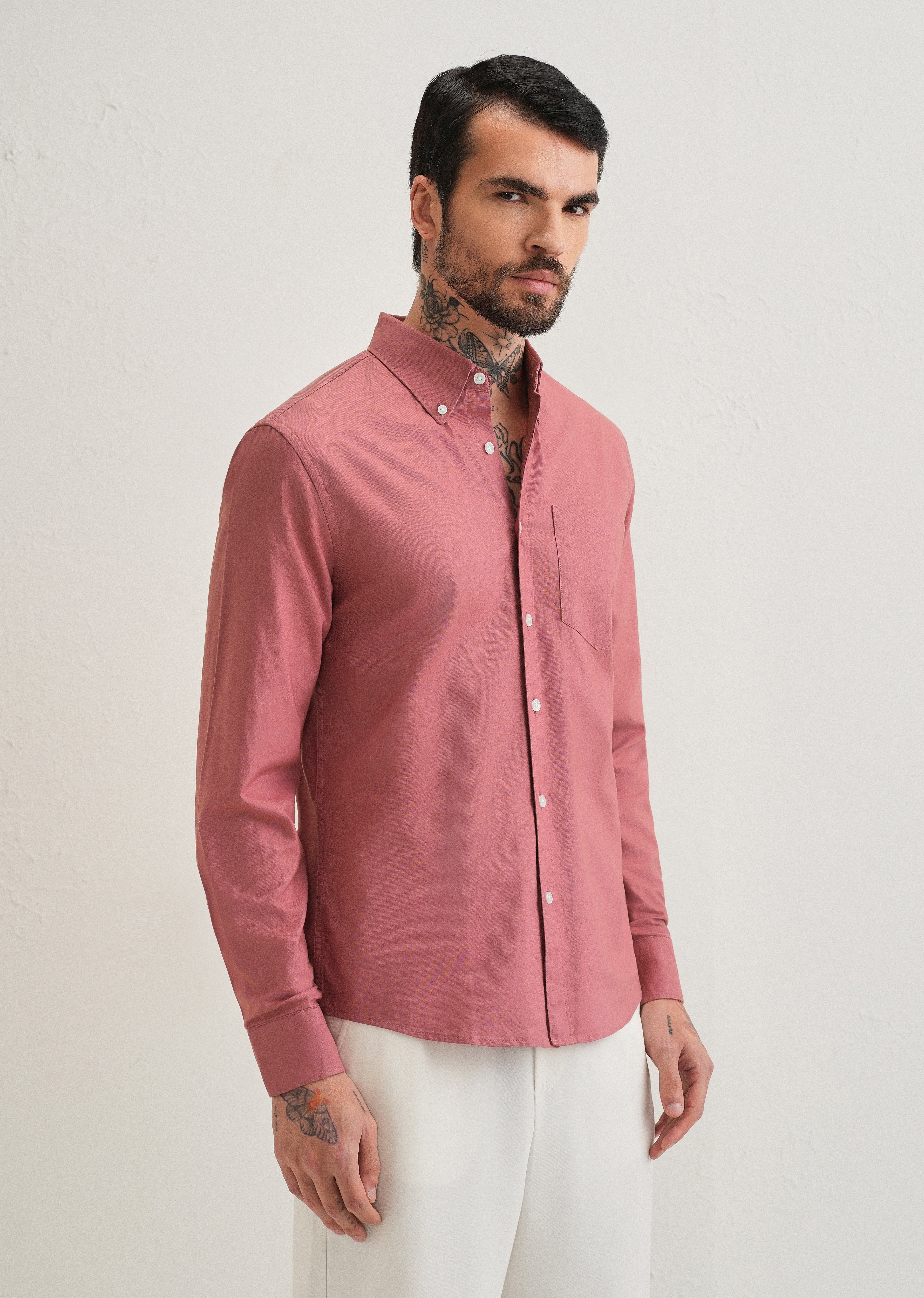 Dark Peach Plain Cotton Oxford Shirt