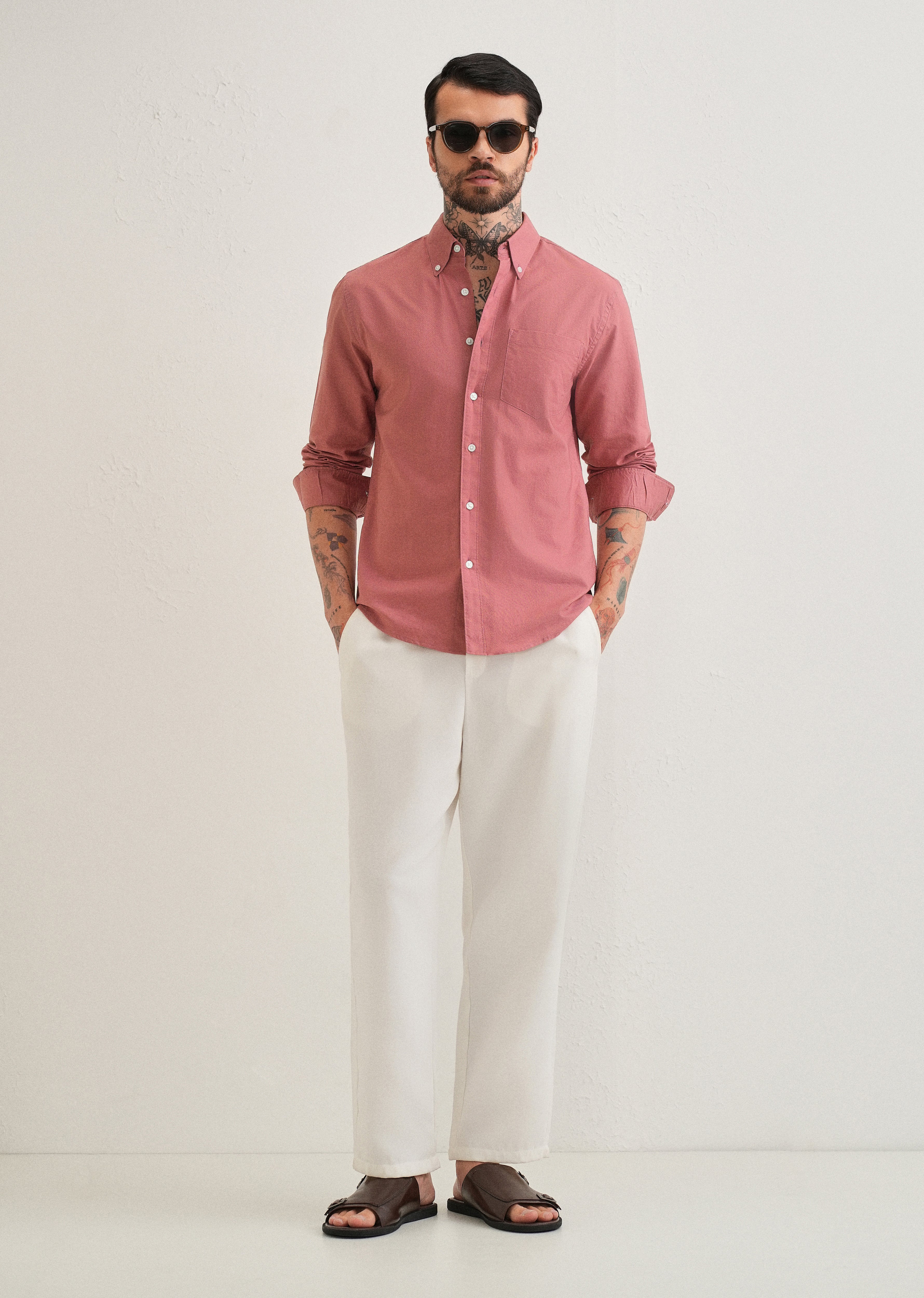 Dark Peach Plain Cotton Oxford Shirt