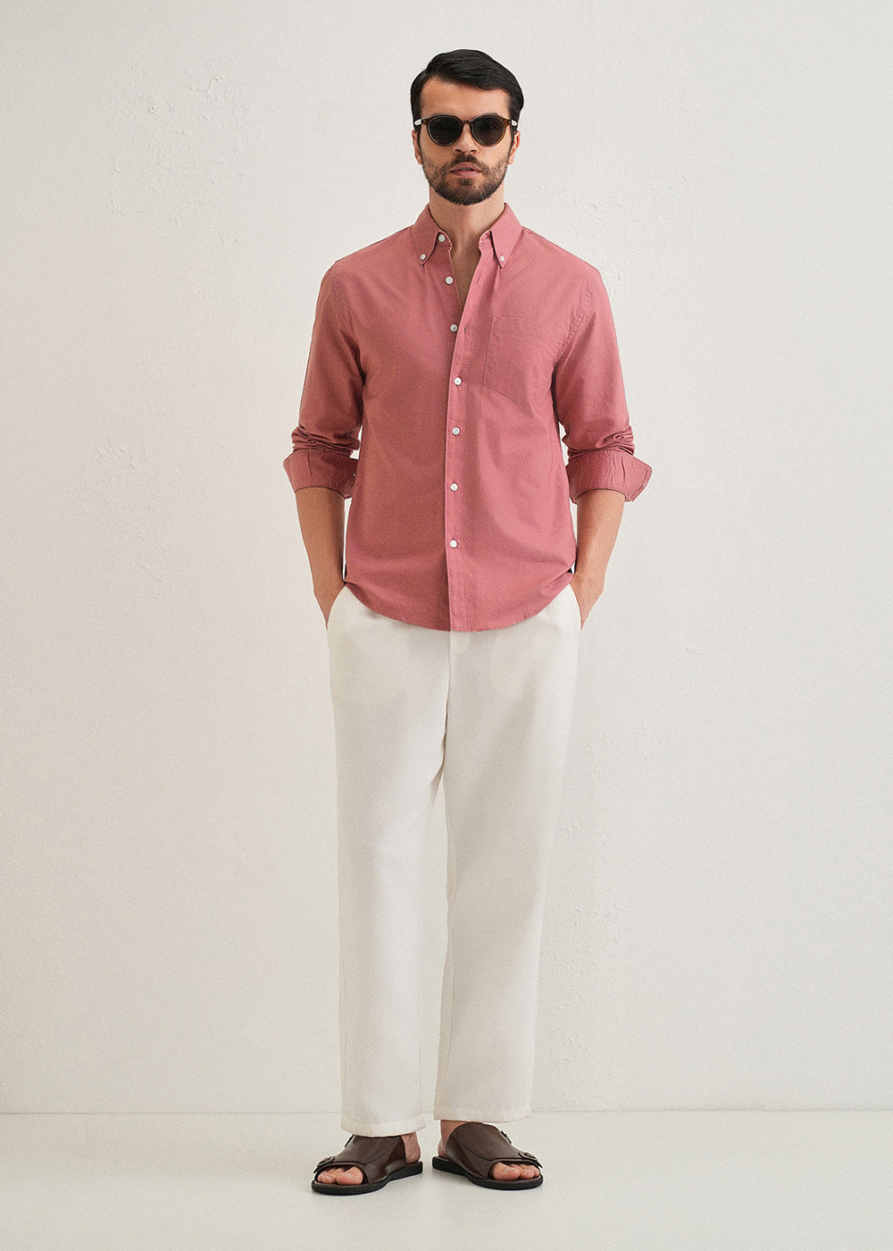 Dark Peach Plain Cotton Oxford Shirt