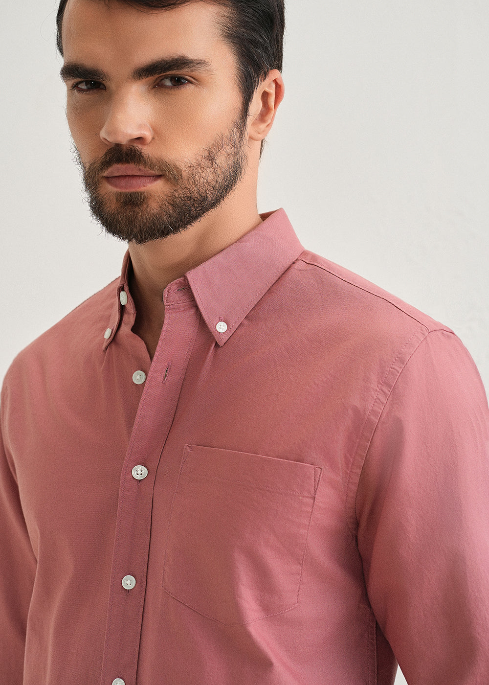 Dark Peach Plain Cotton Oxford Shirt