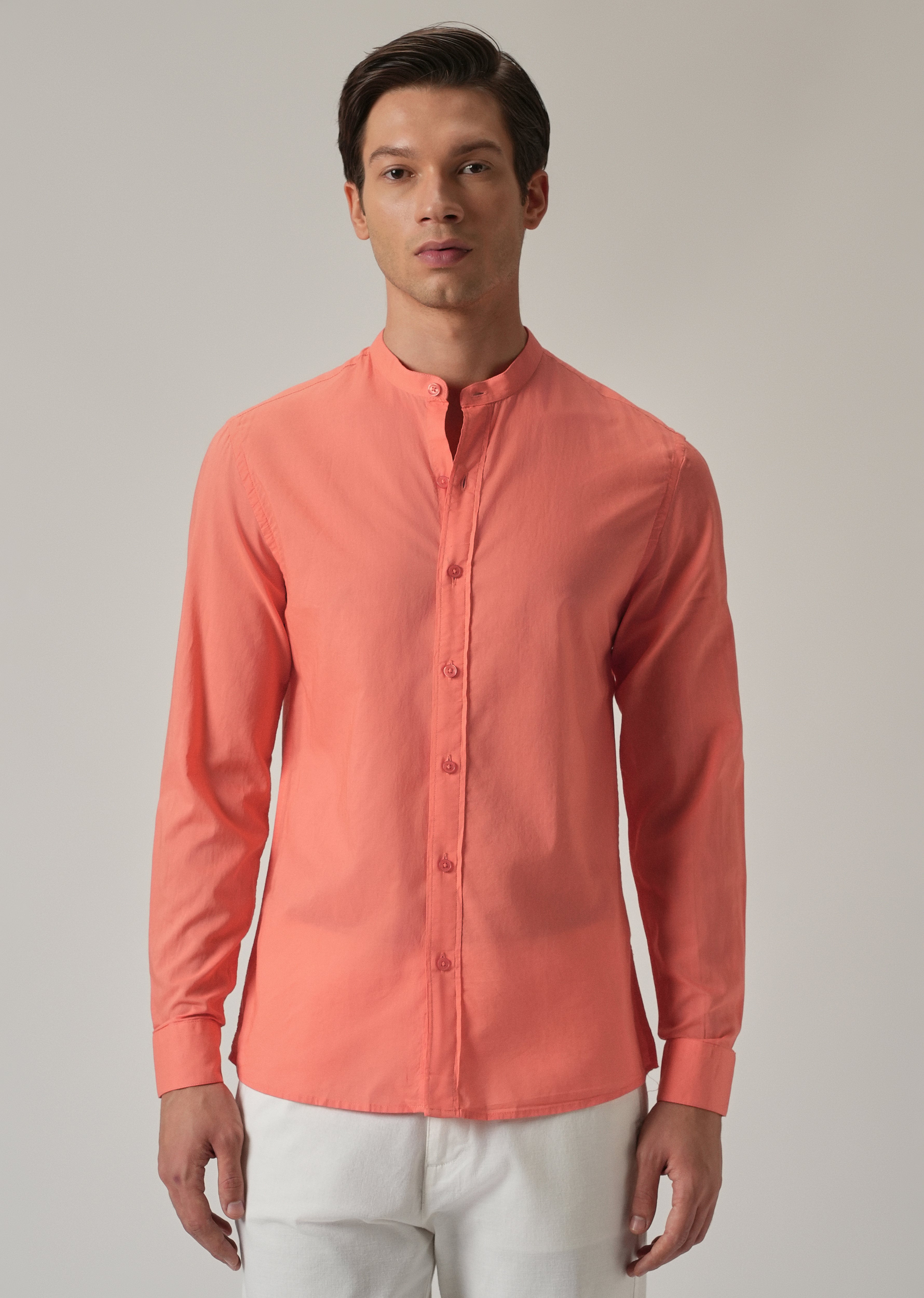 Dark Peach Plain Cotton Shirt