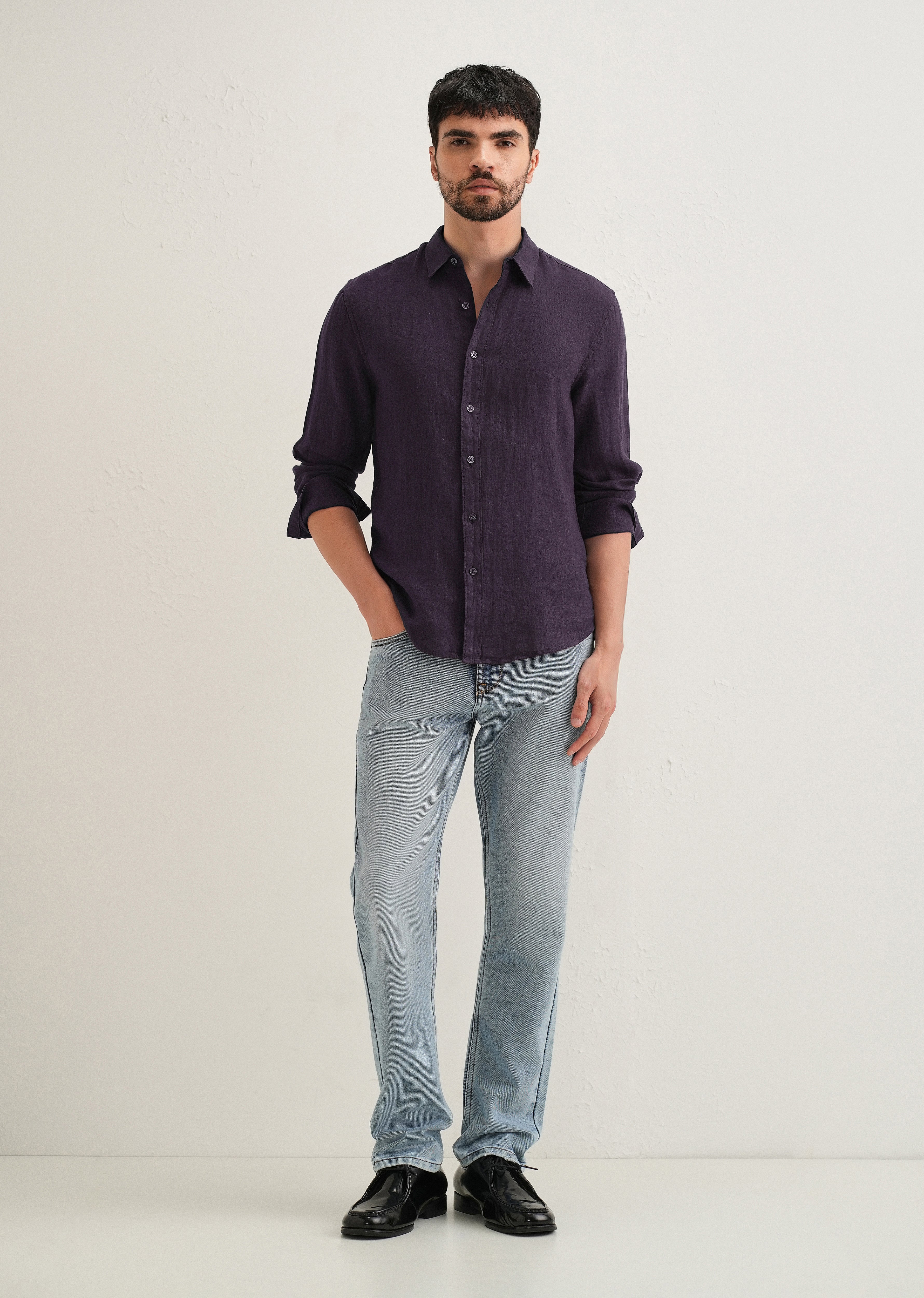 Dark Purple Pure Linen Shirt