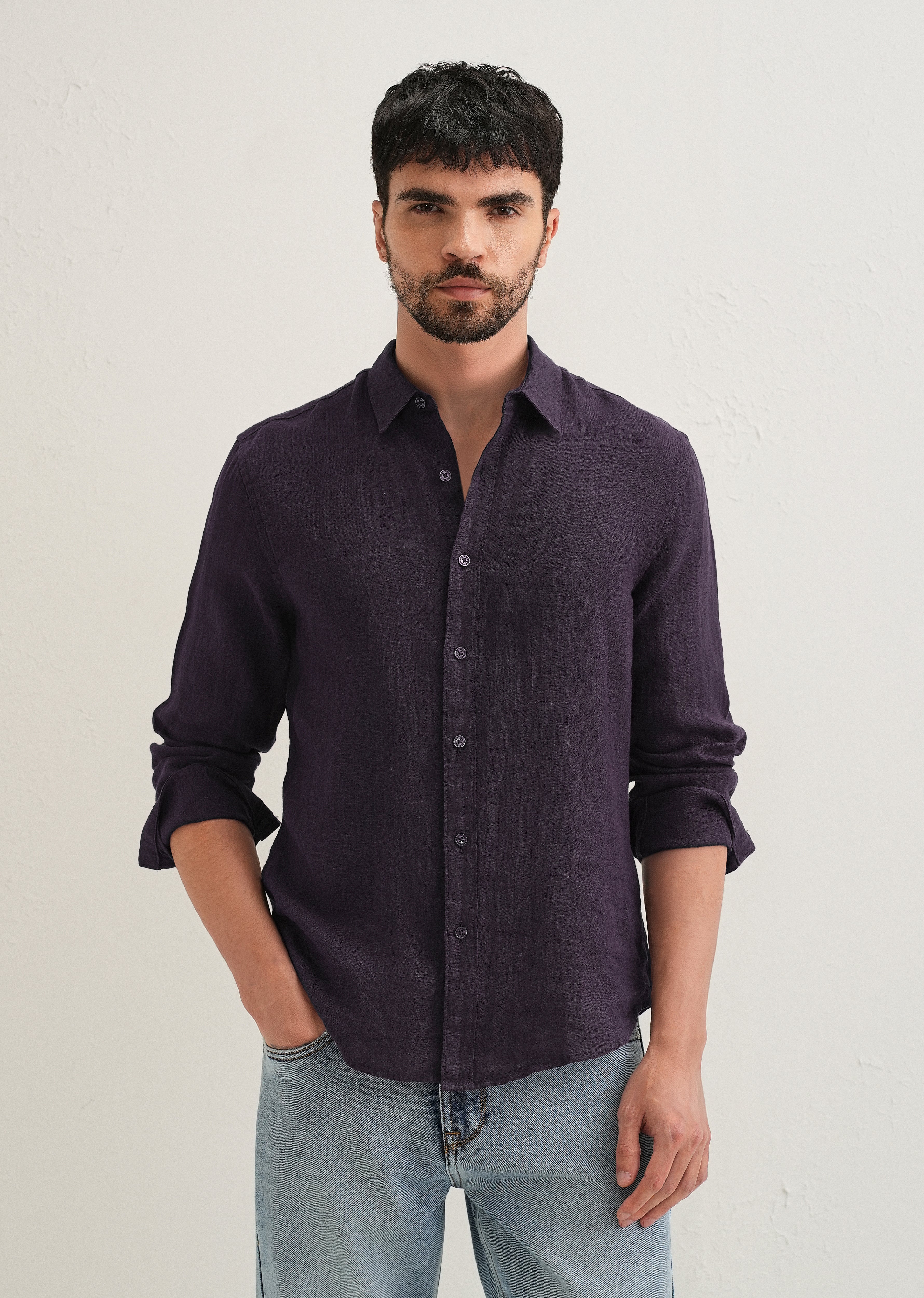 Dark Purple Pure Linen Shirt