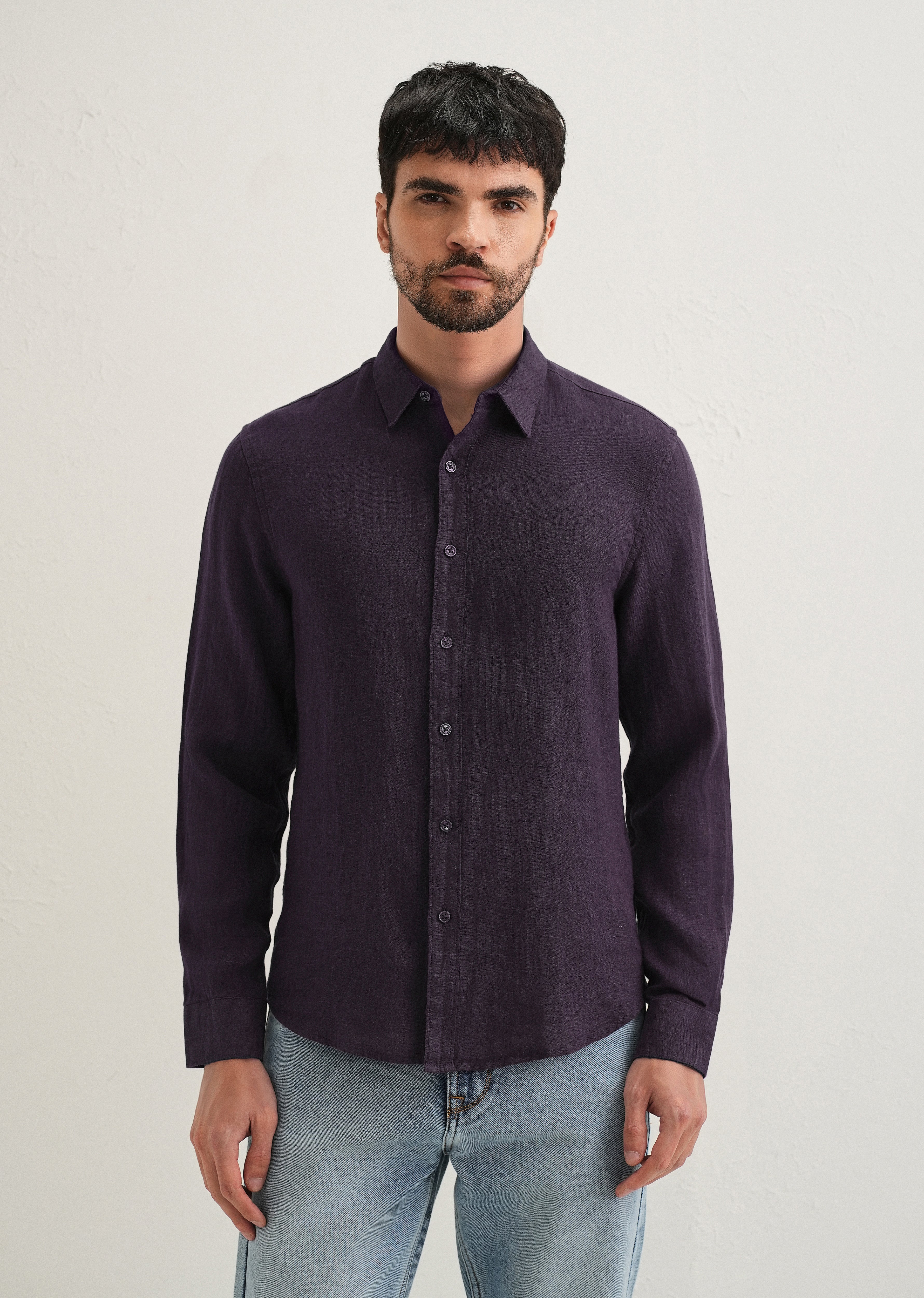 Dark Purple Pure Linen Shirt