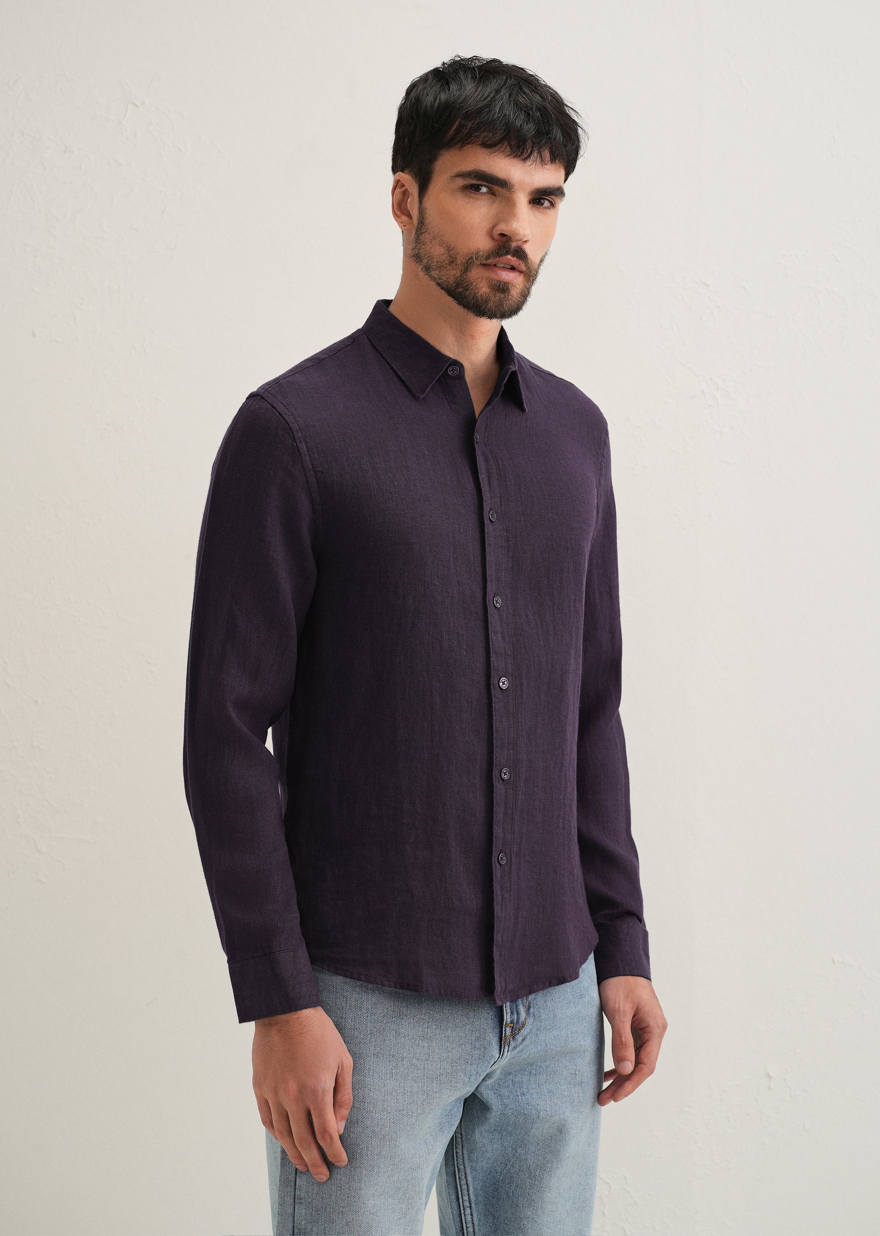 Dark Purple Pure Linen Shirt