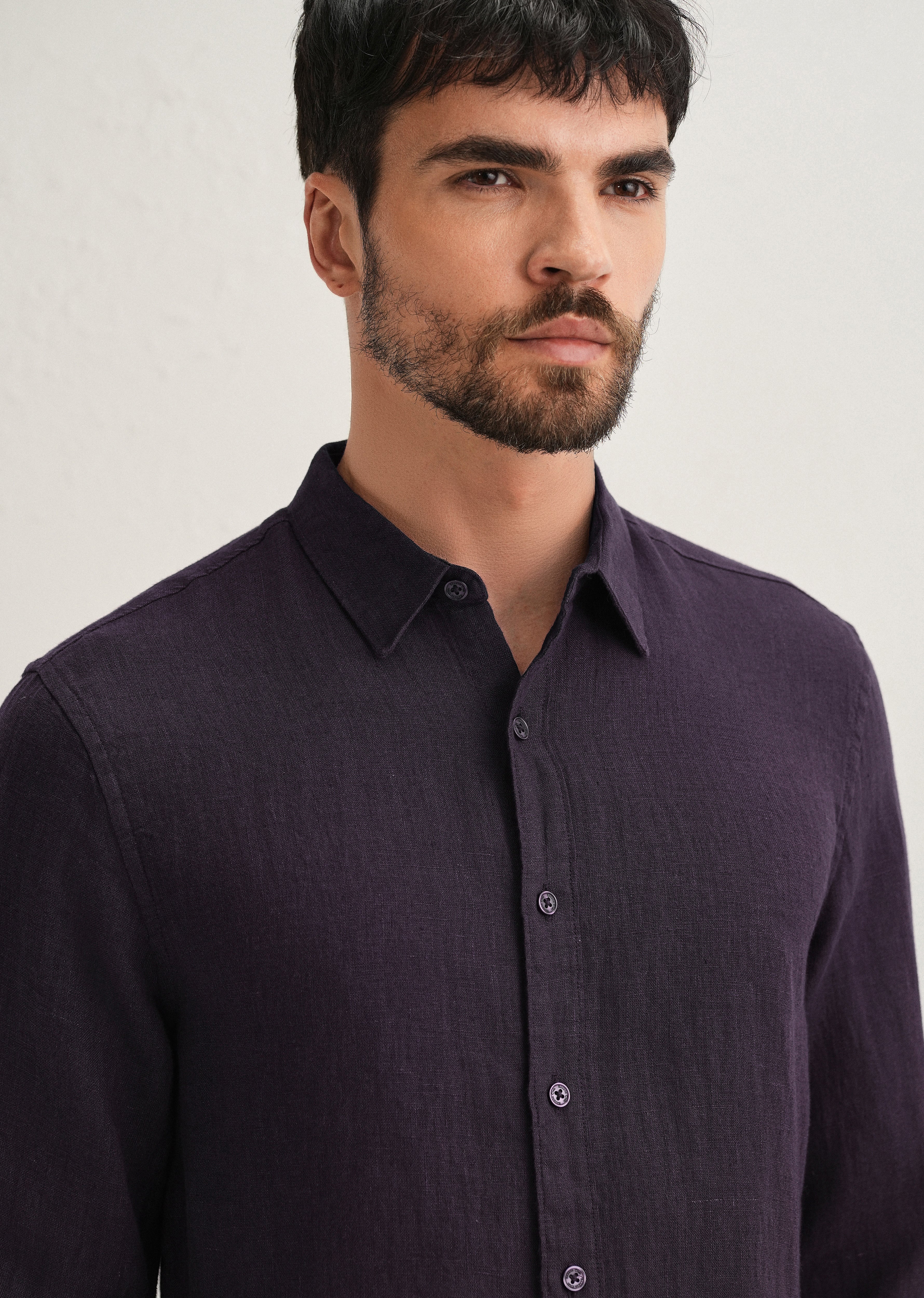 Dark Purple Pure Linen Shirt