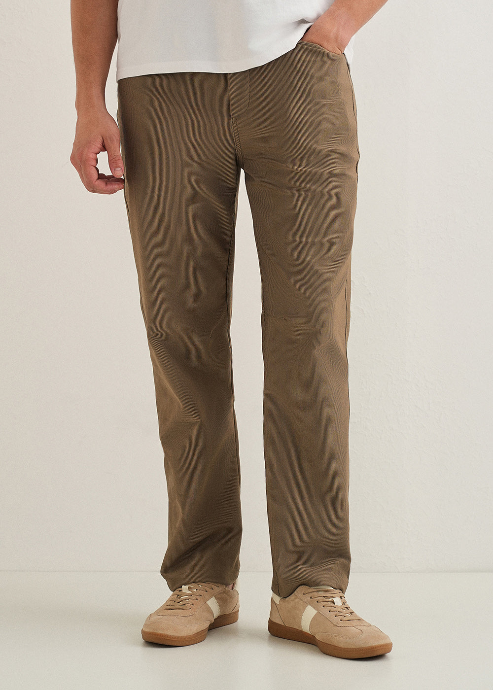 Dark Taupe Straight Fit Corduroy Pants