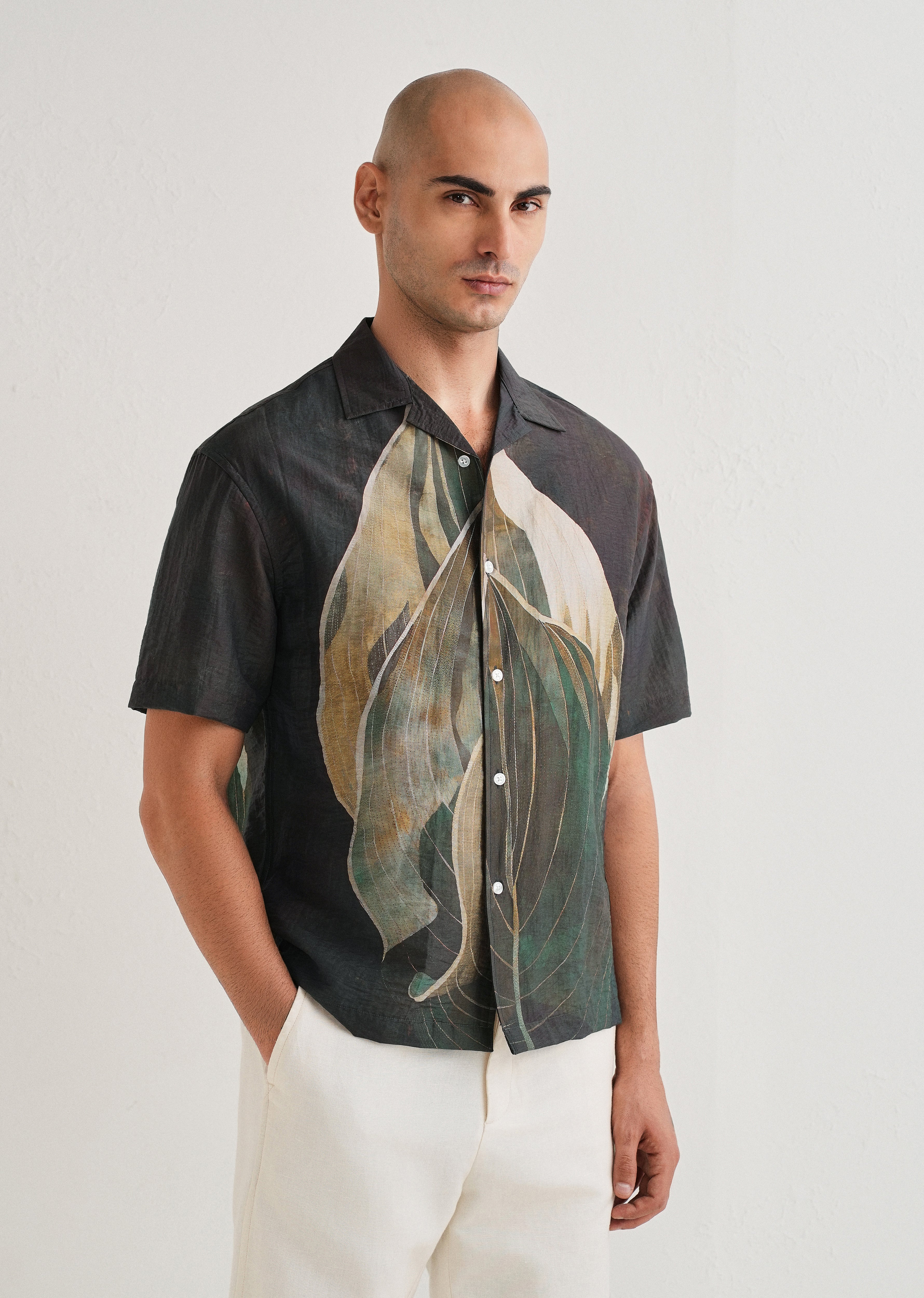 Dark Tropical Placement Print Shirt