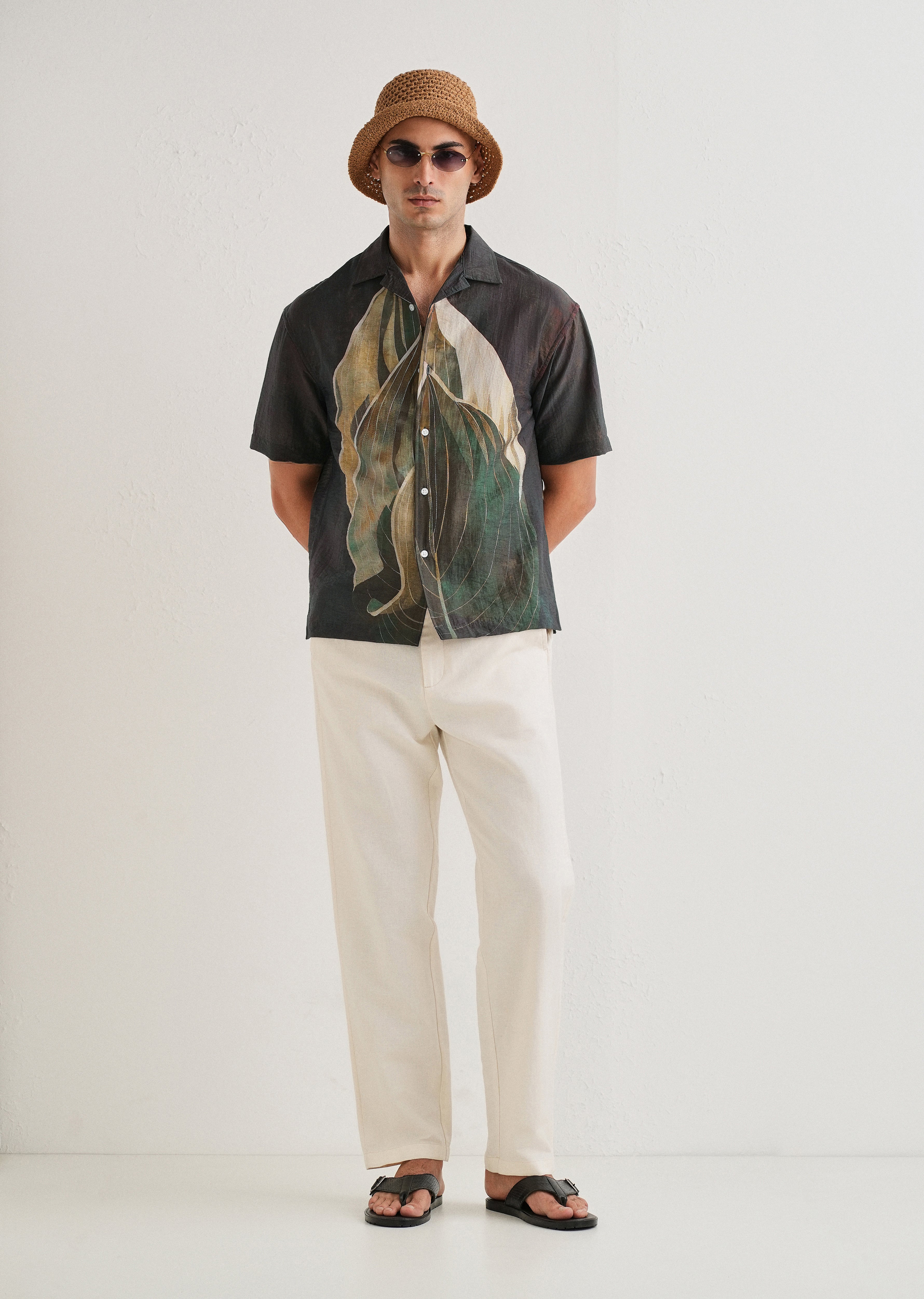 Dark Tropical Placement Print Shirt
