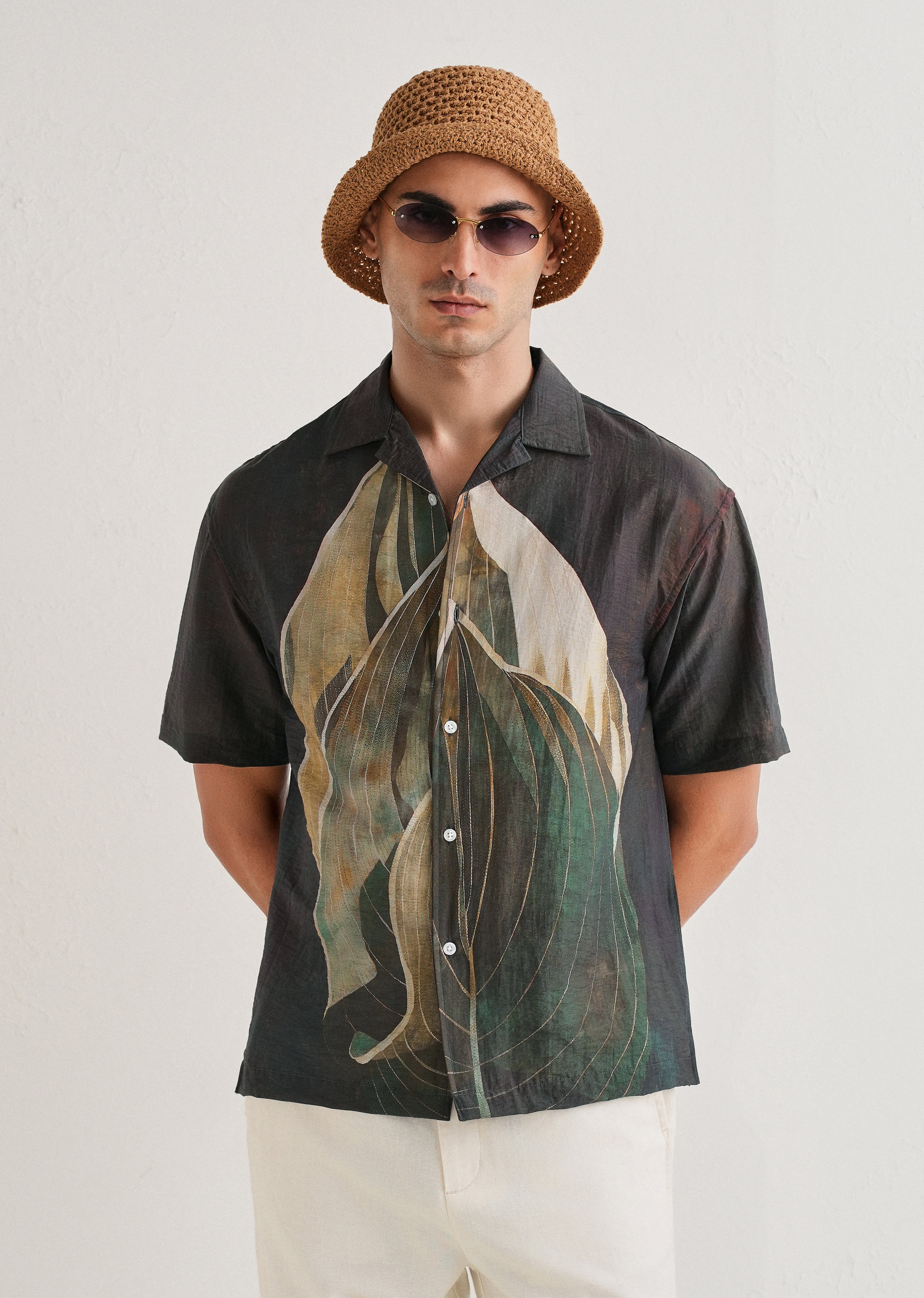 Dark Tropical Placement Print Shirt