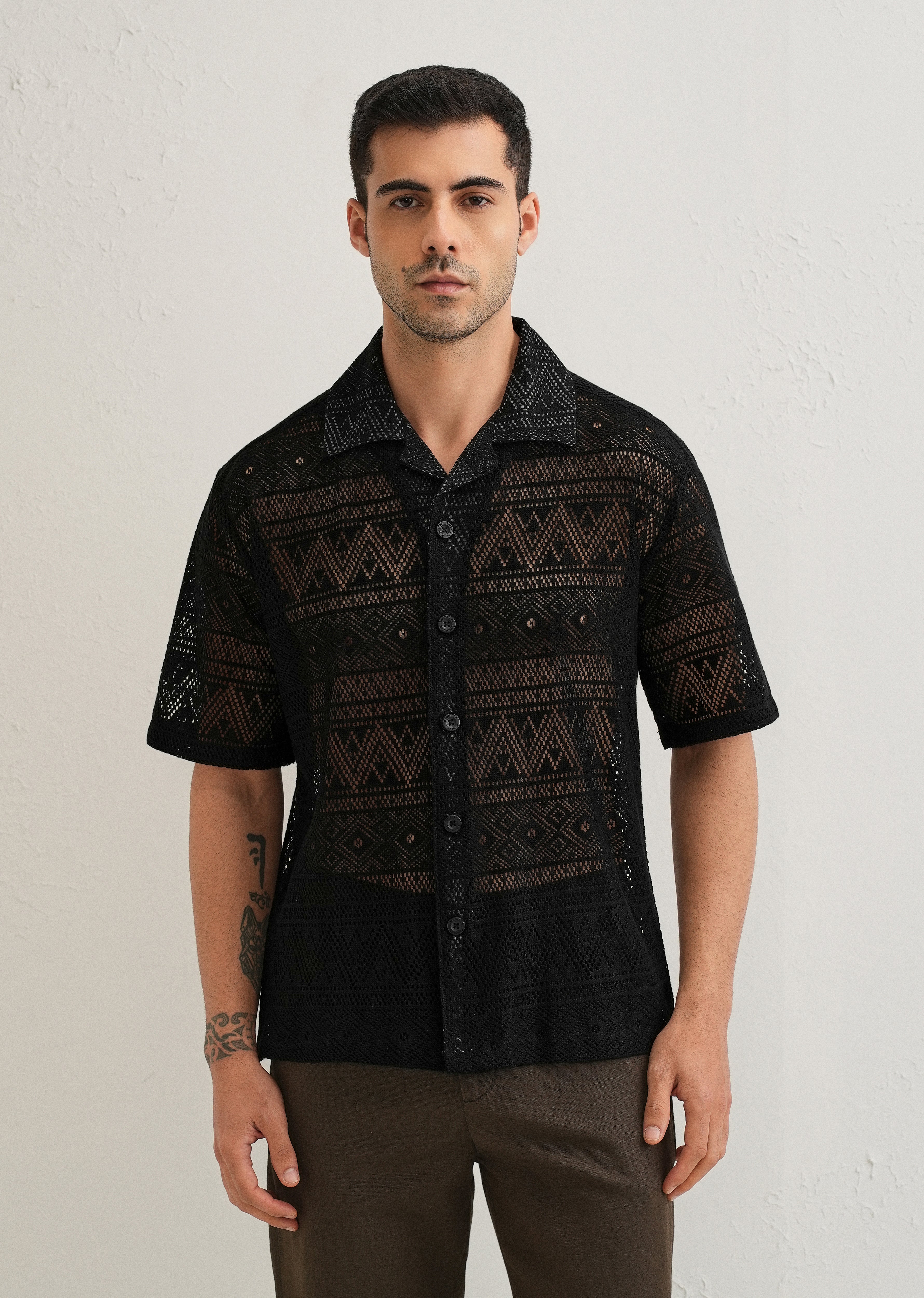 Deep Black Crochet Shirt