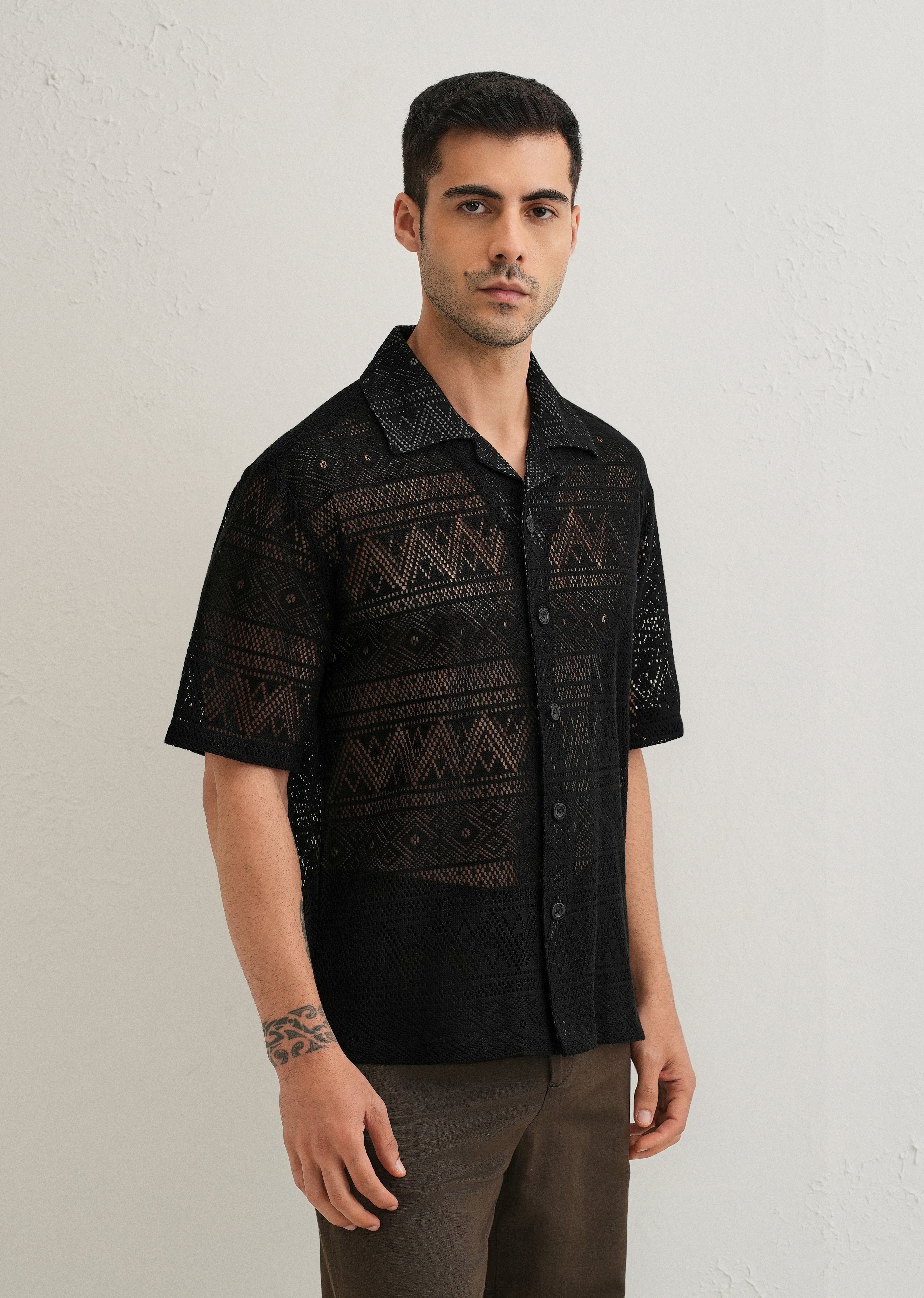 Deep Black Crochet Shirt