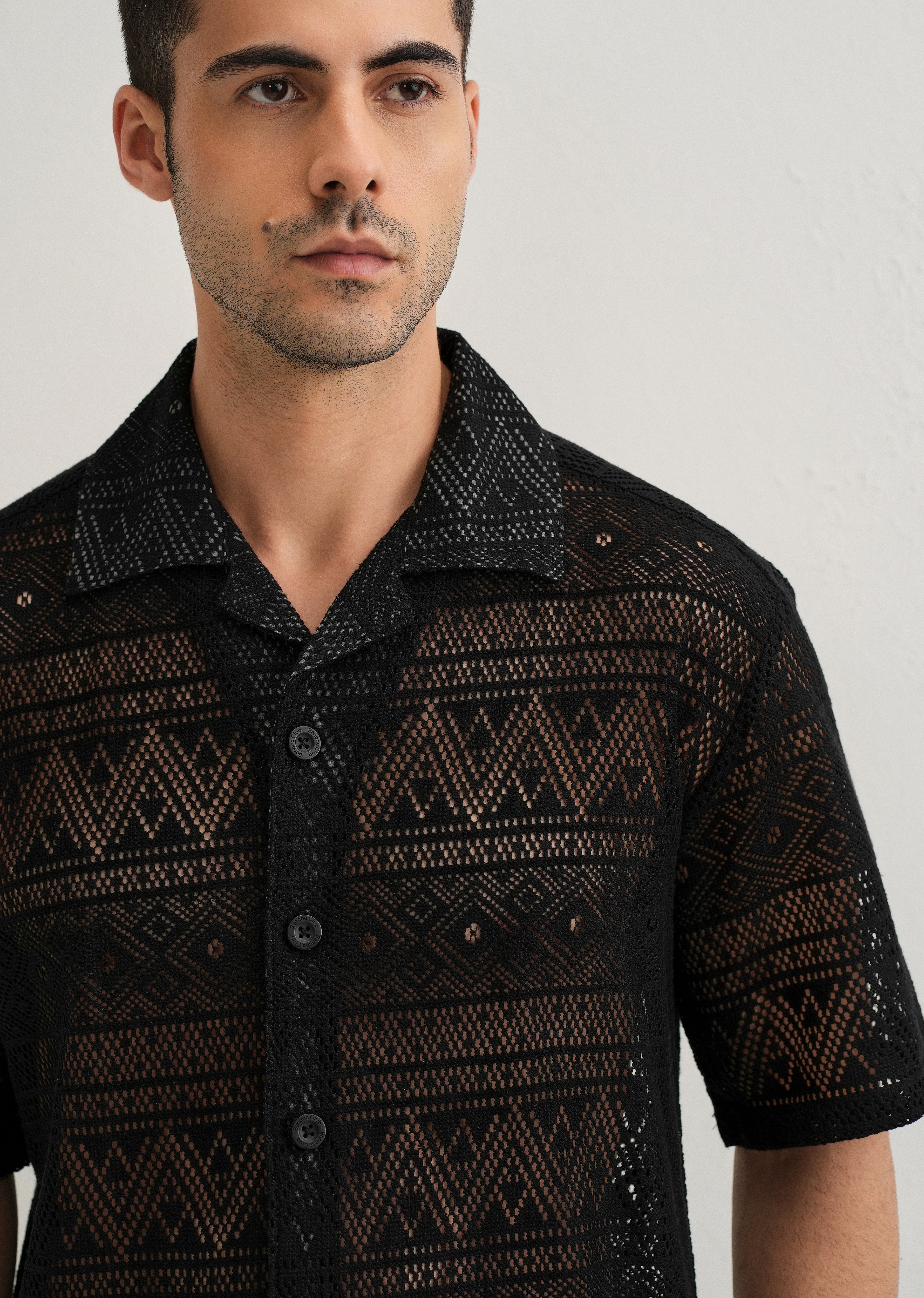 Deep Black Crochet Shirt