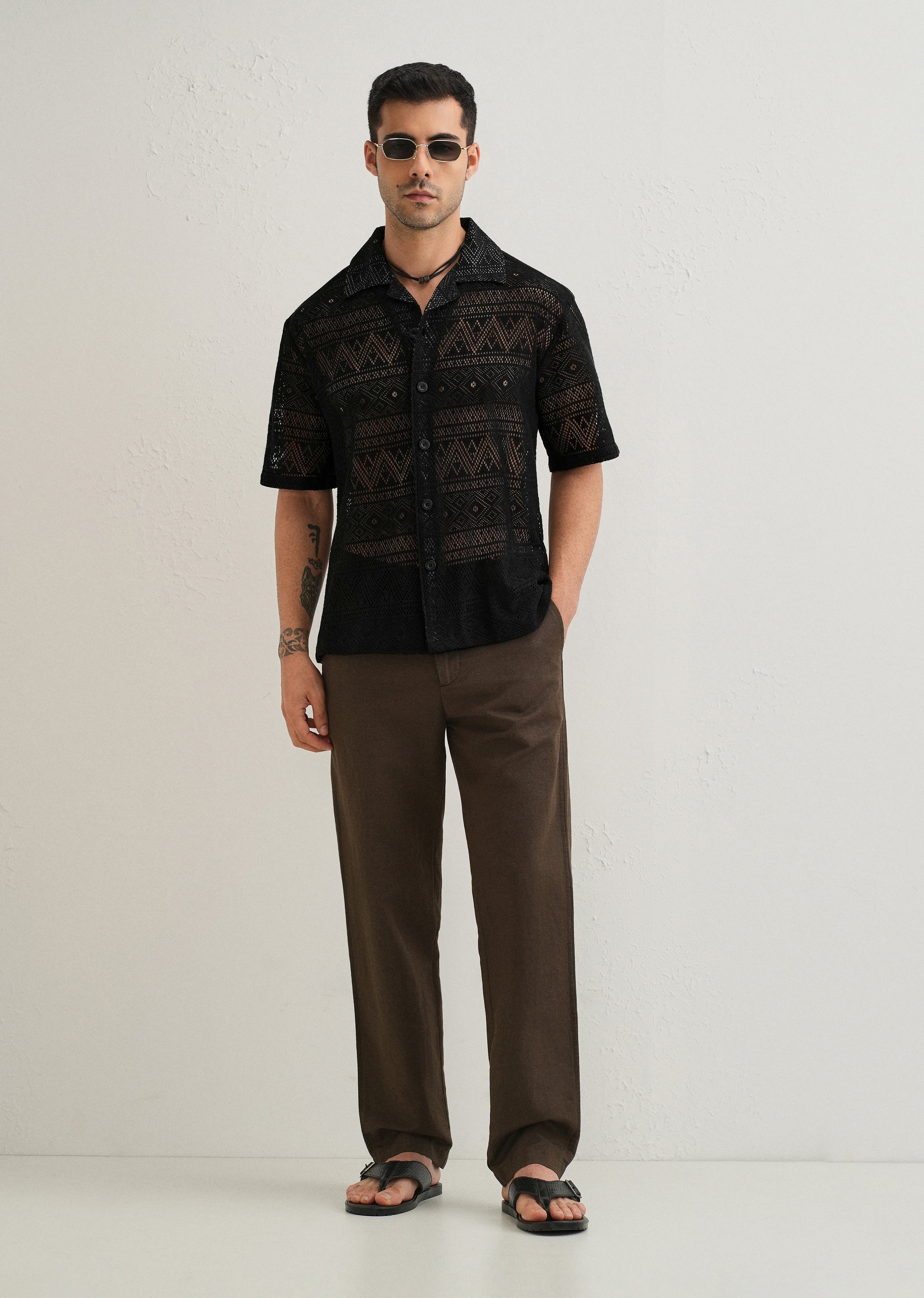 Deep Black Crochet Shirt