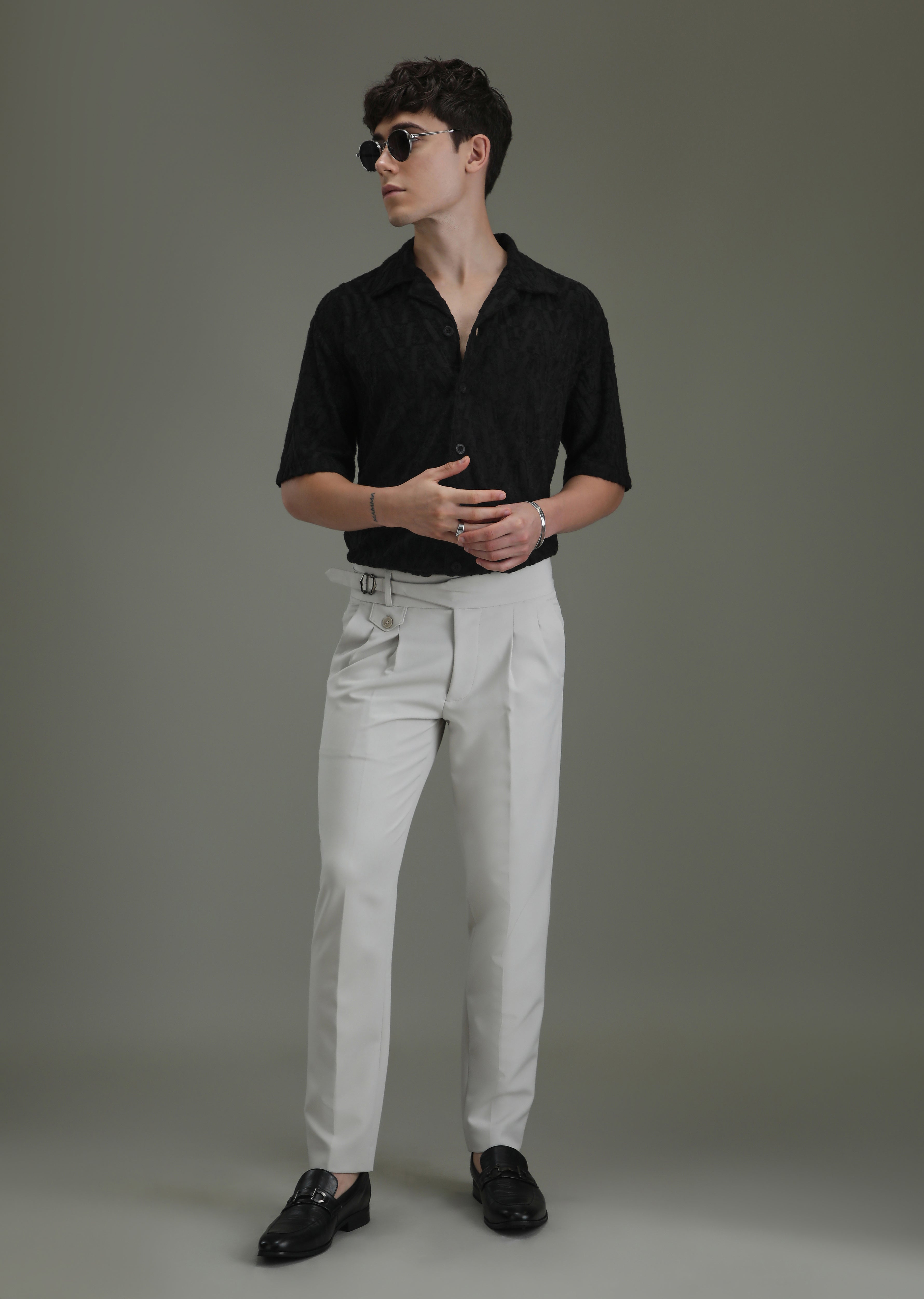 Deep Black Jacquard Towelling Camp Shirt