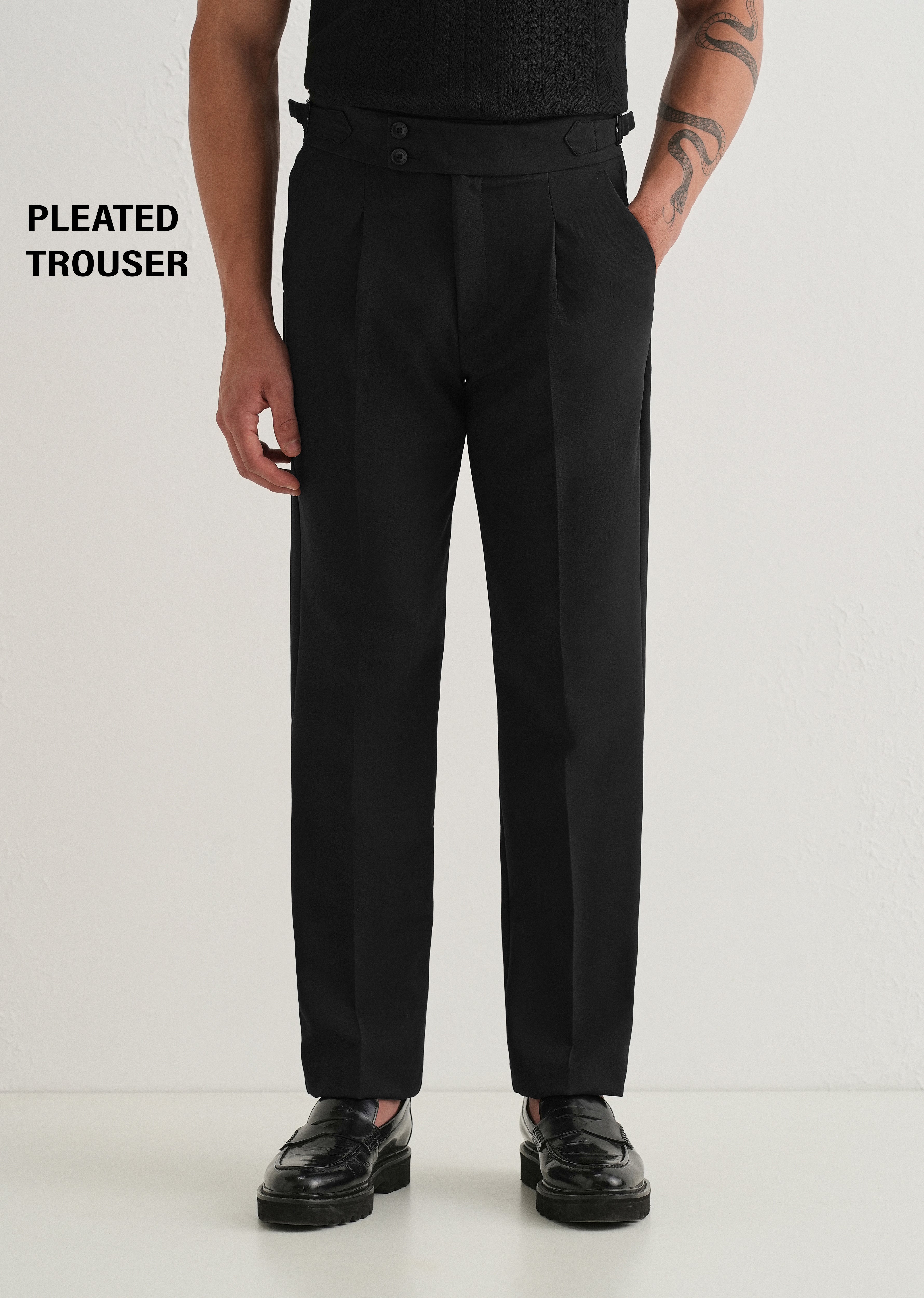 Deep Black Pleated Gurkha Pant