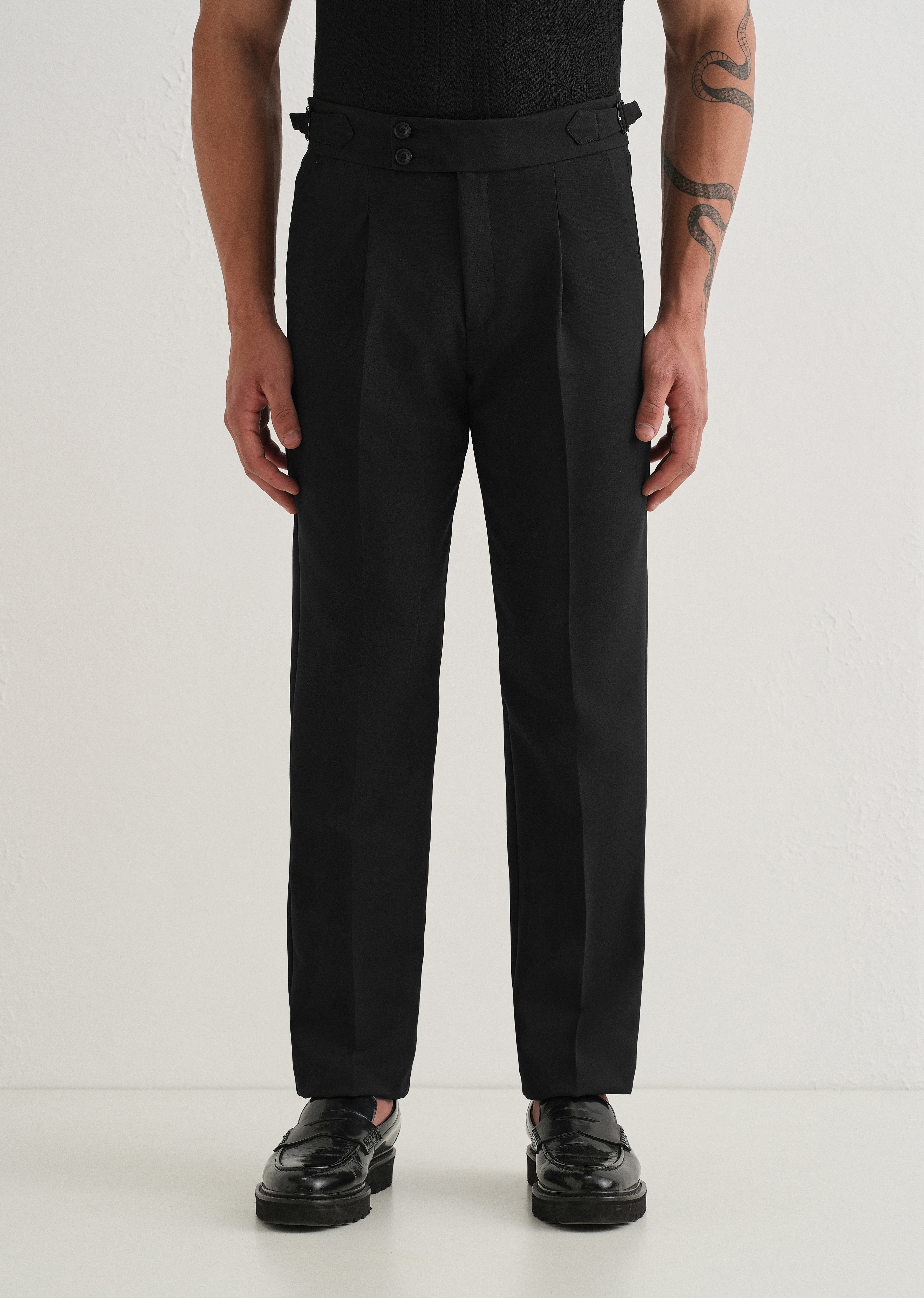Deep Black Pleated Gurkha Pant