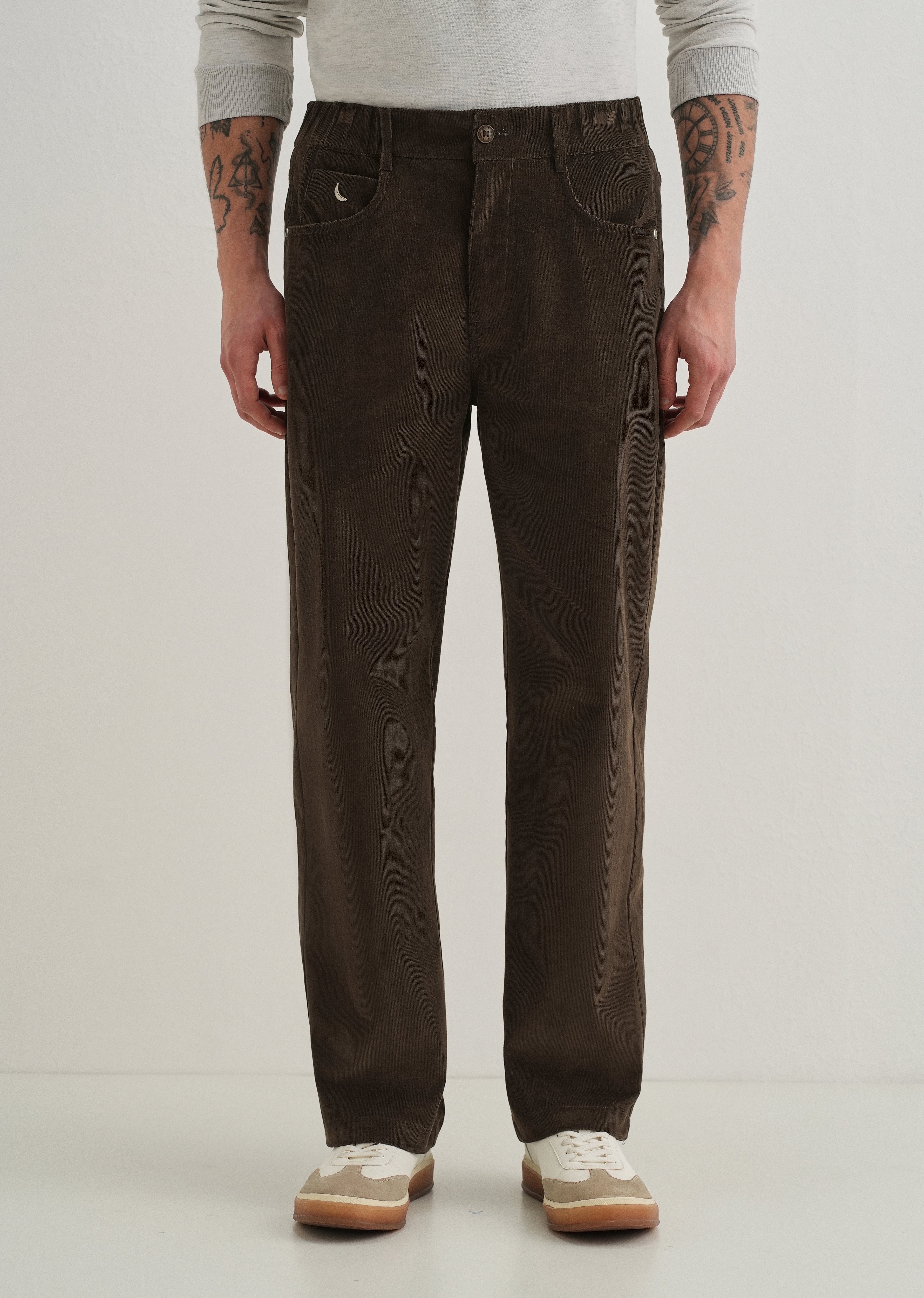 Deep Brown Semi-Elasticated Corduroy Pant