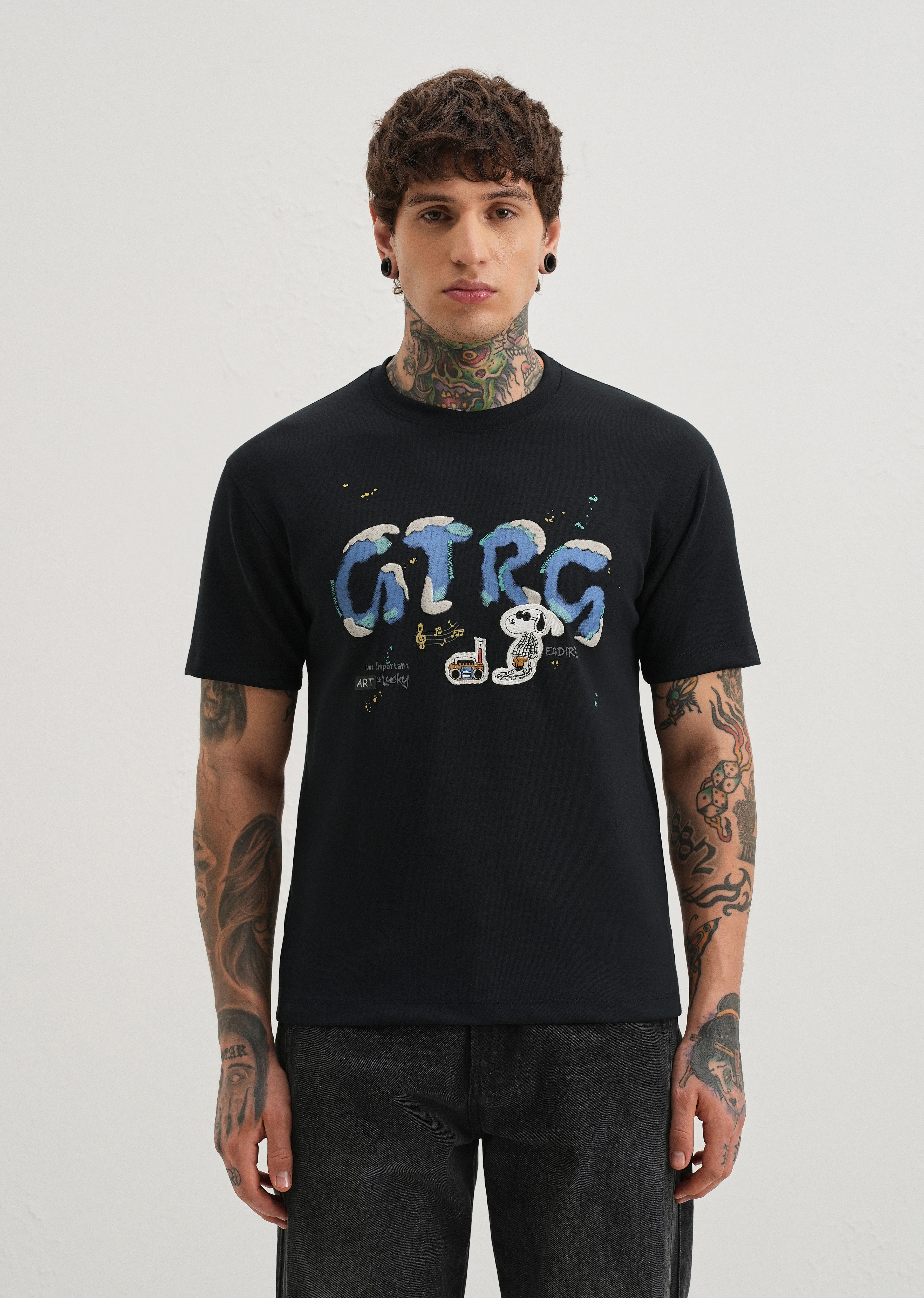 Deep Dark Blue Graphic Printed T-shirt