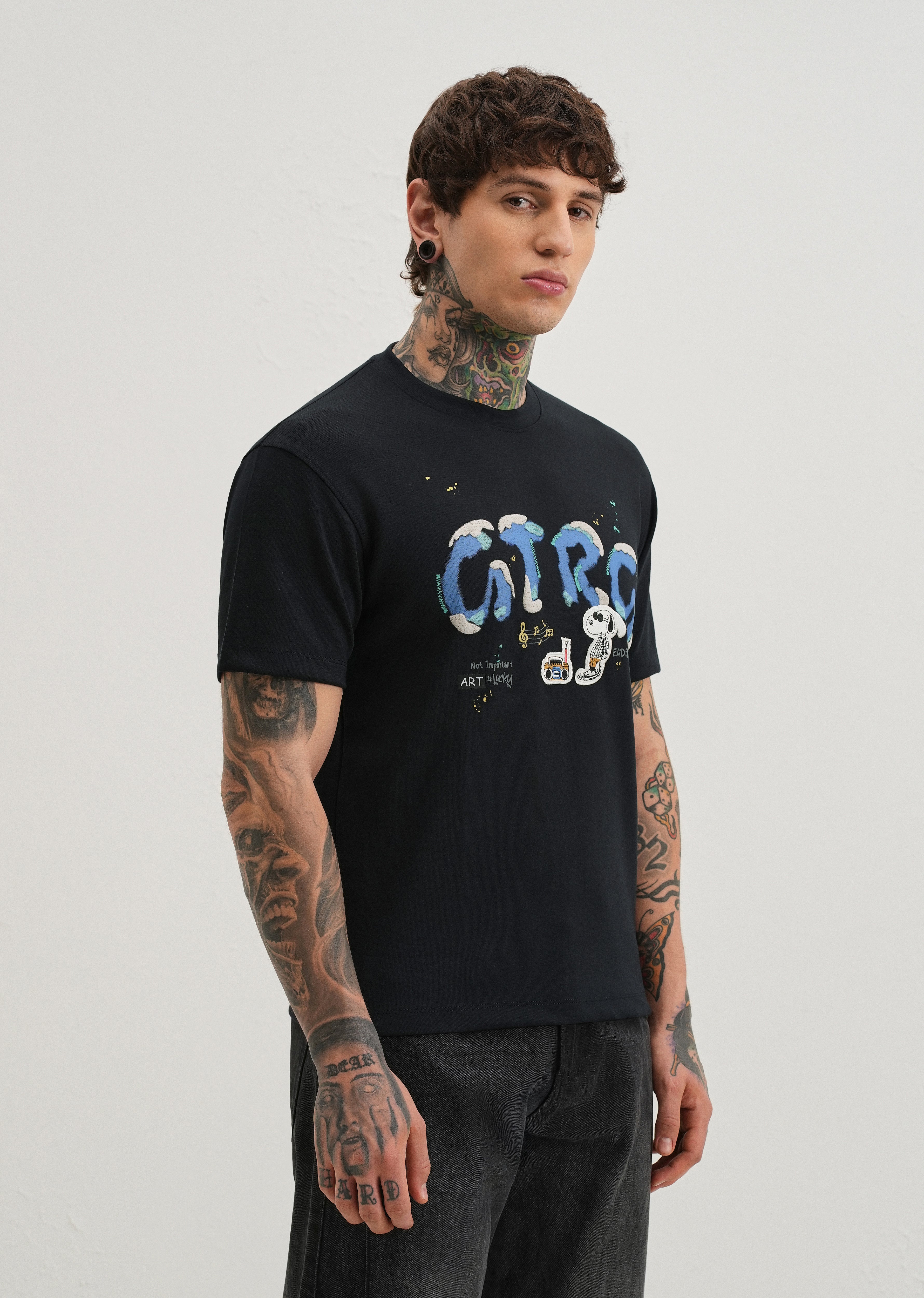 Deep Dark Blue Graphic Printed T-shirt