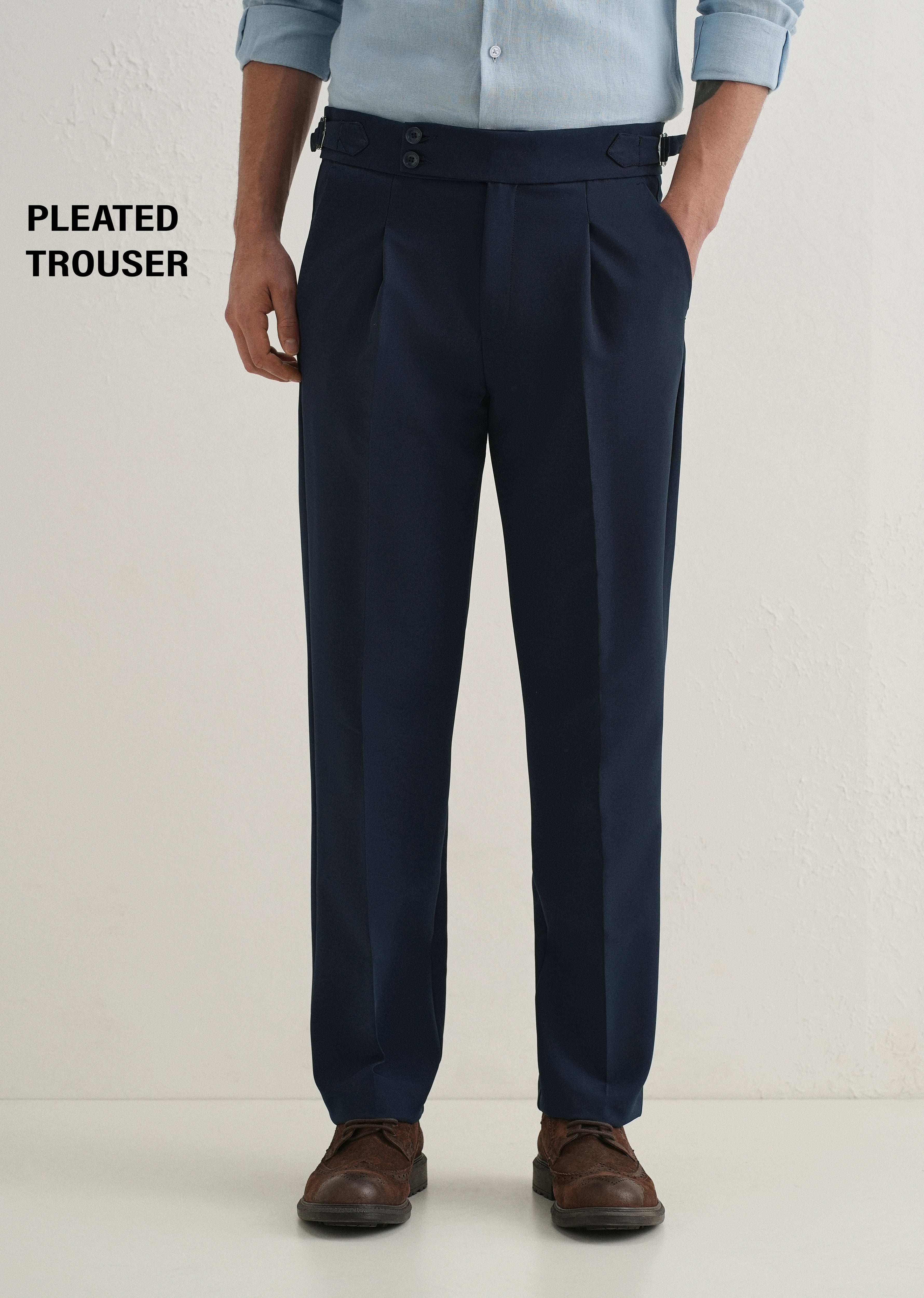 Deep Navy Blue Pleated Gurkha Pant