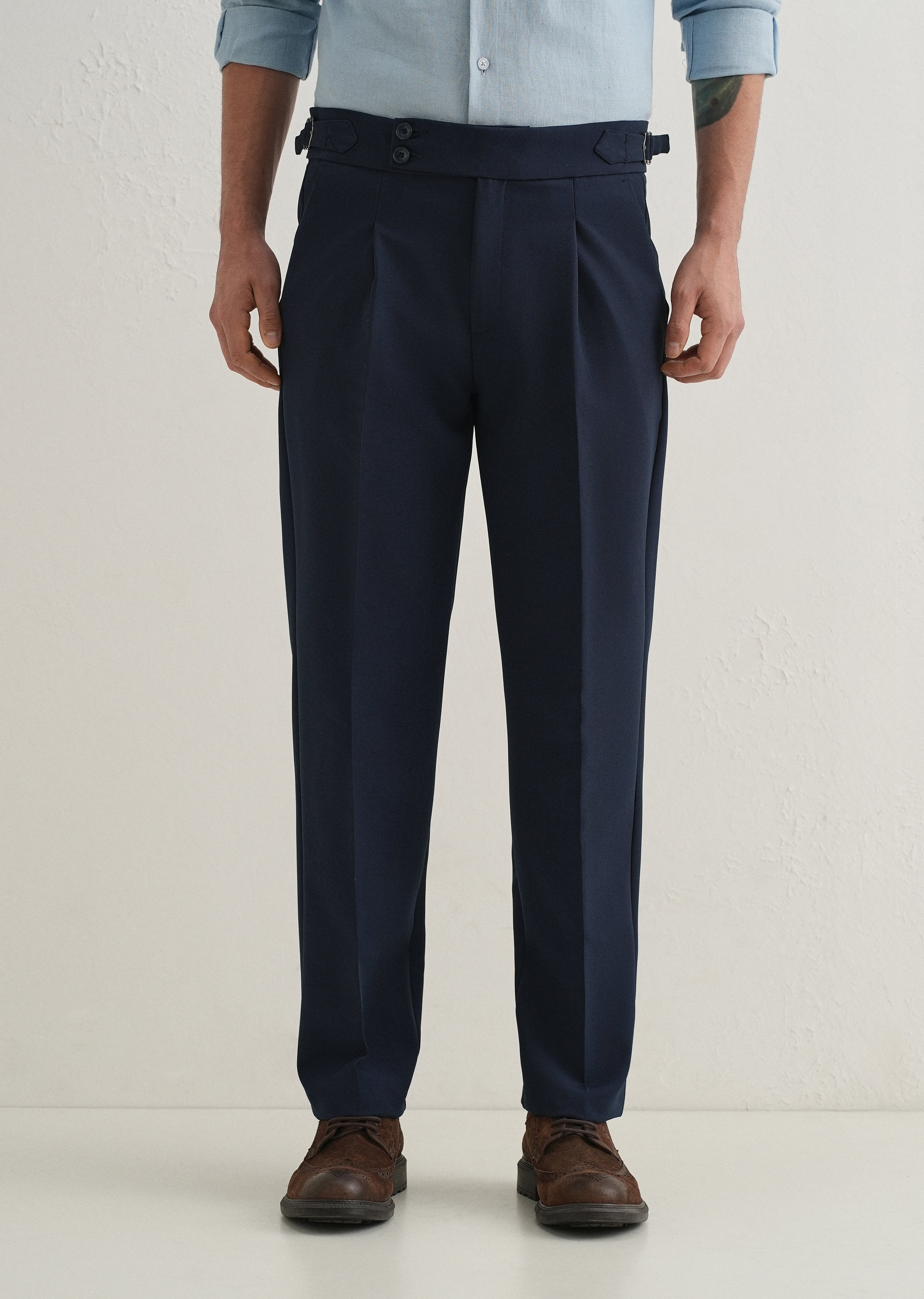Deep Navy Blue Pleated Gurkha Pant