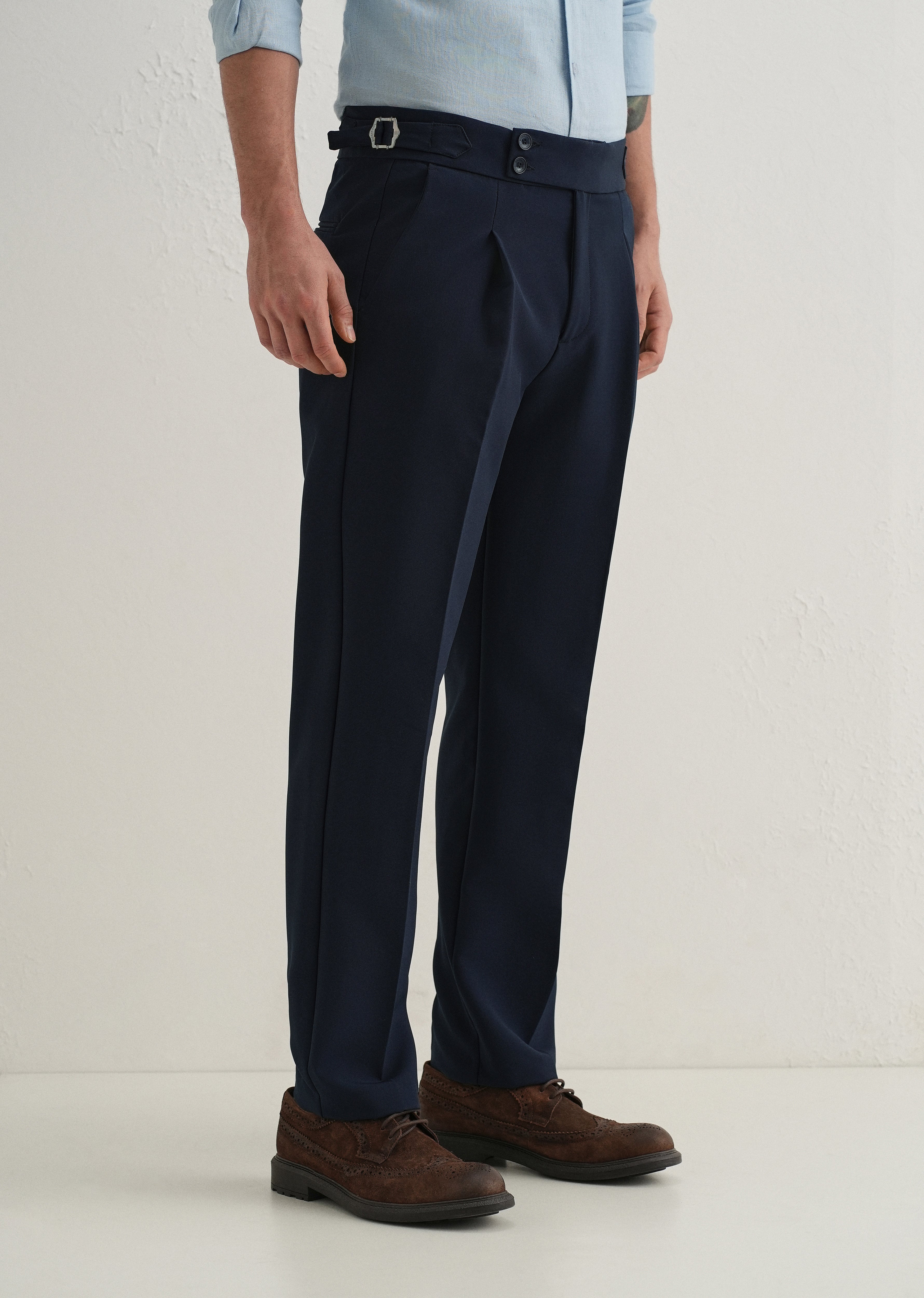 Deep Navy Blue Pleated Gurkha Pant